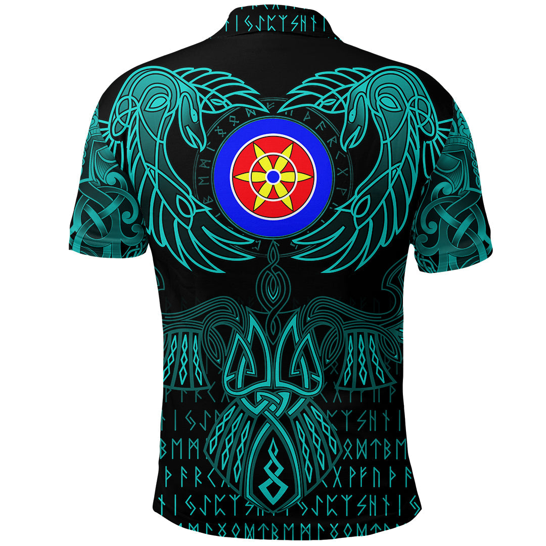 Viking Kven Polo Shirt Valknut of Odin Cyan RLT12