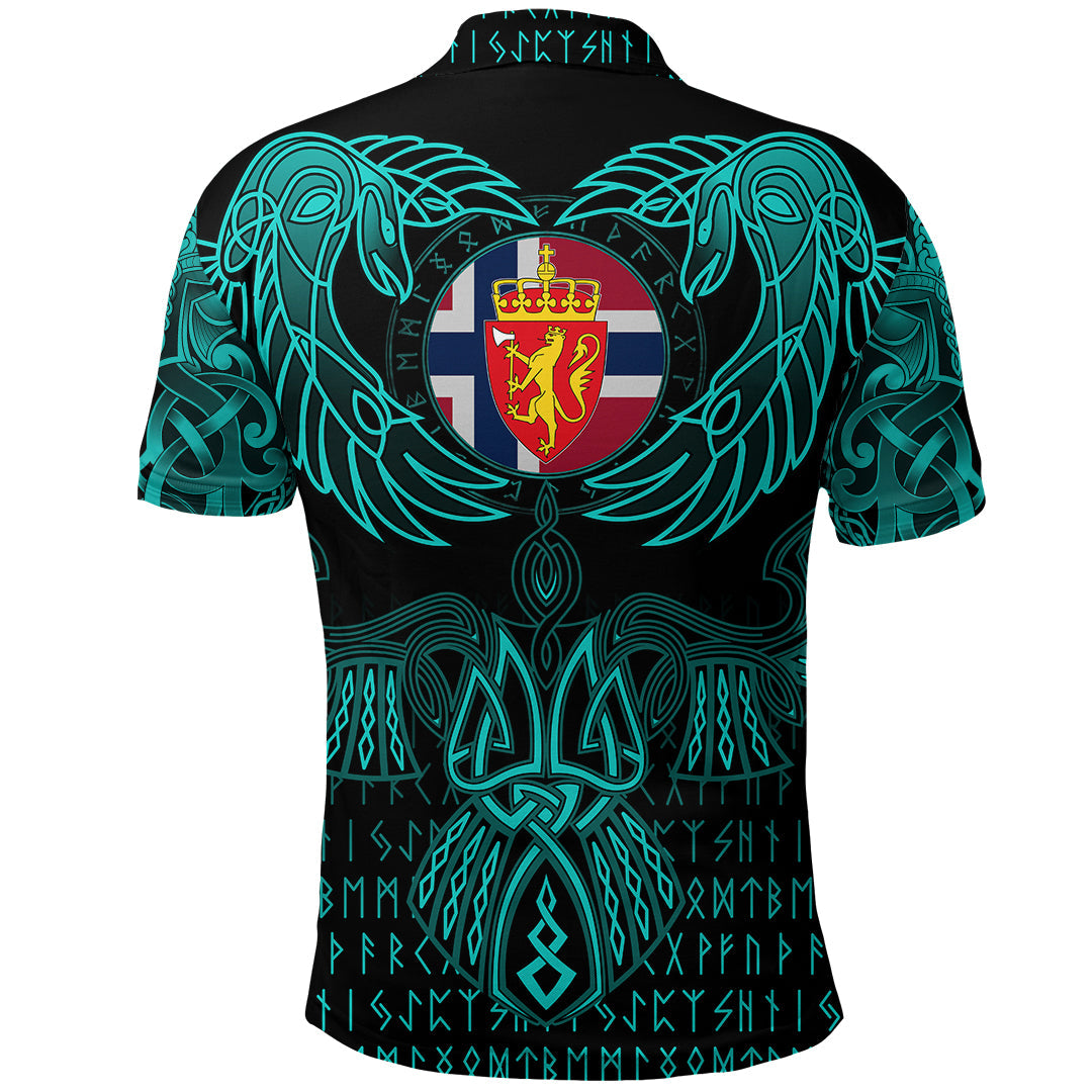 Viking Norway Polo Shirt Valknut of Odin Cyan RLT12