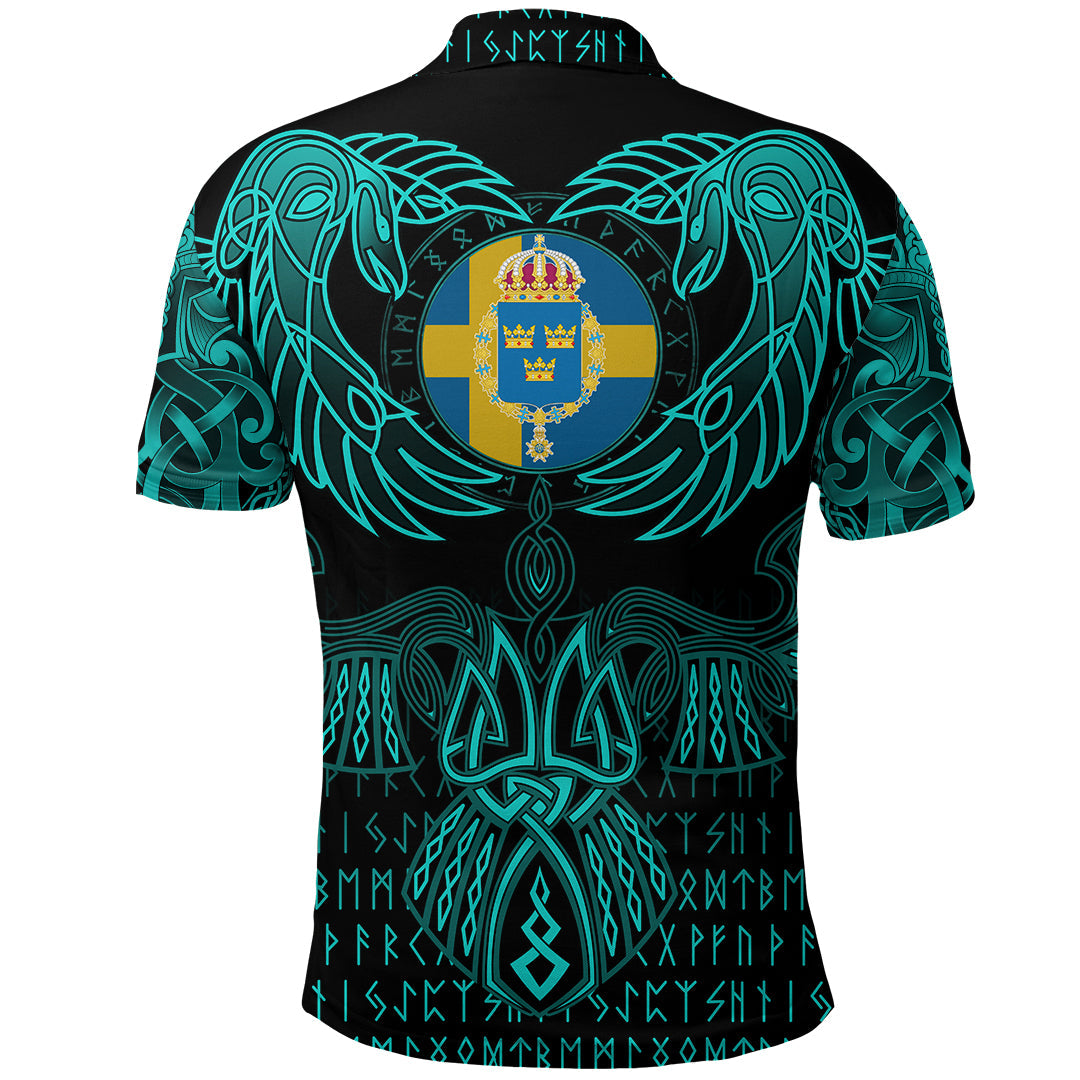 Viking Sweden Polo Shirt Valknut of Odin Cyan RLT12