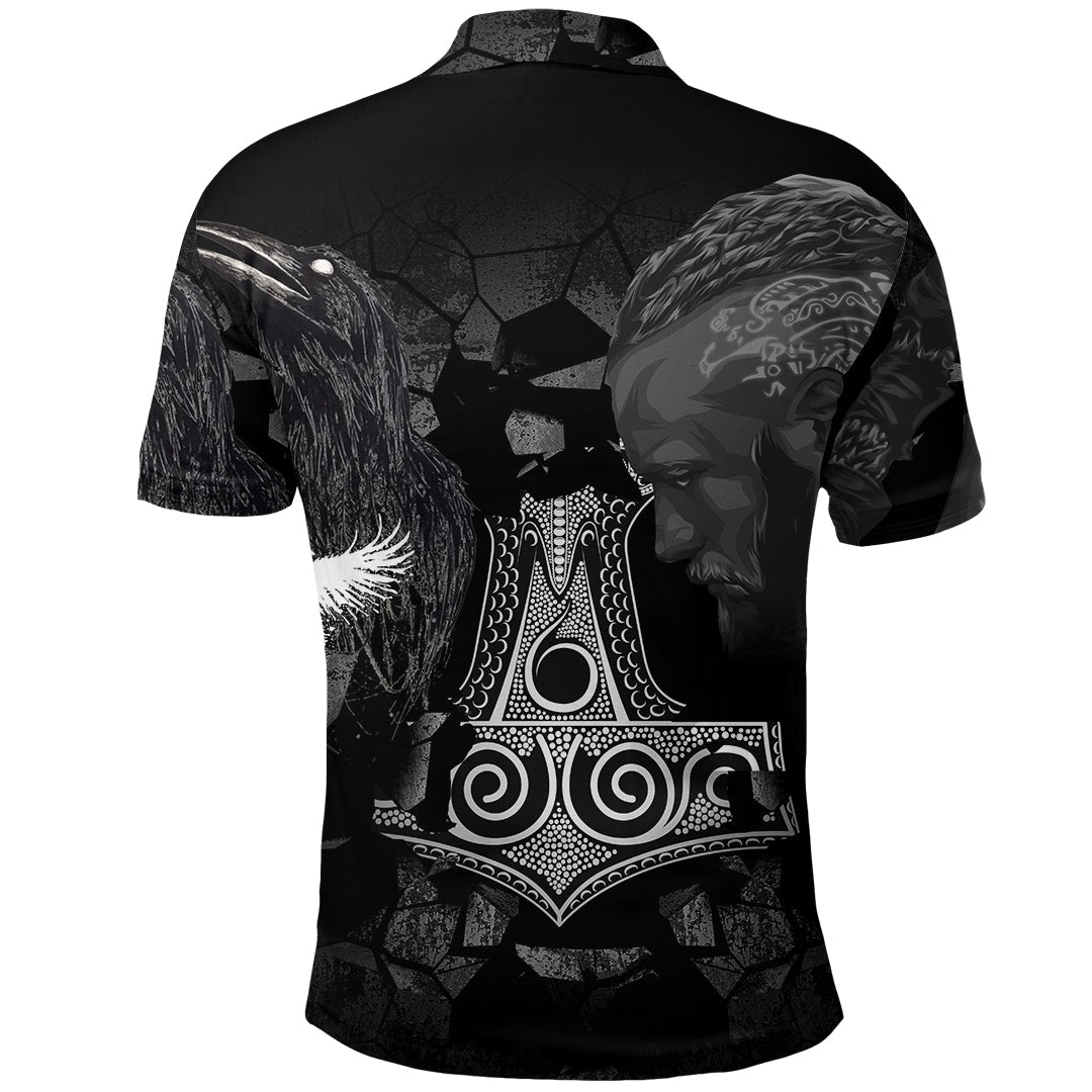 Viking Ragnar and Raven Style Mjolnir Polo Shirt RLT12