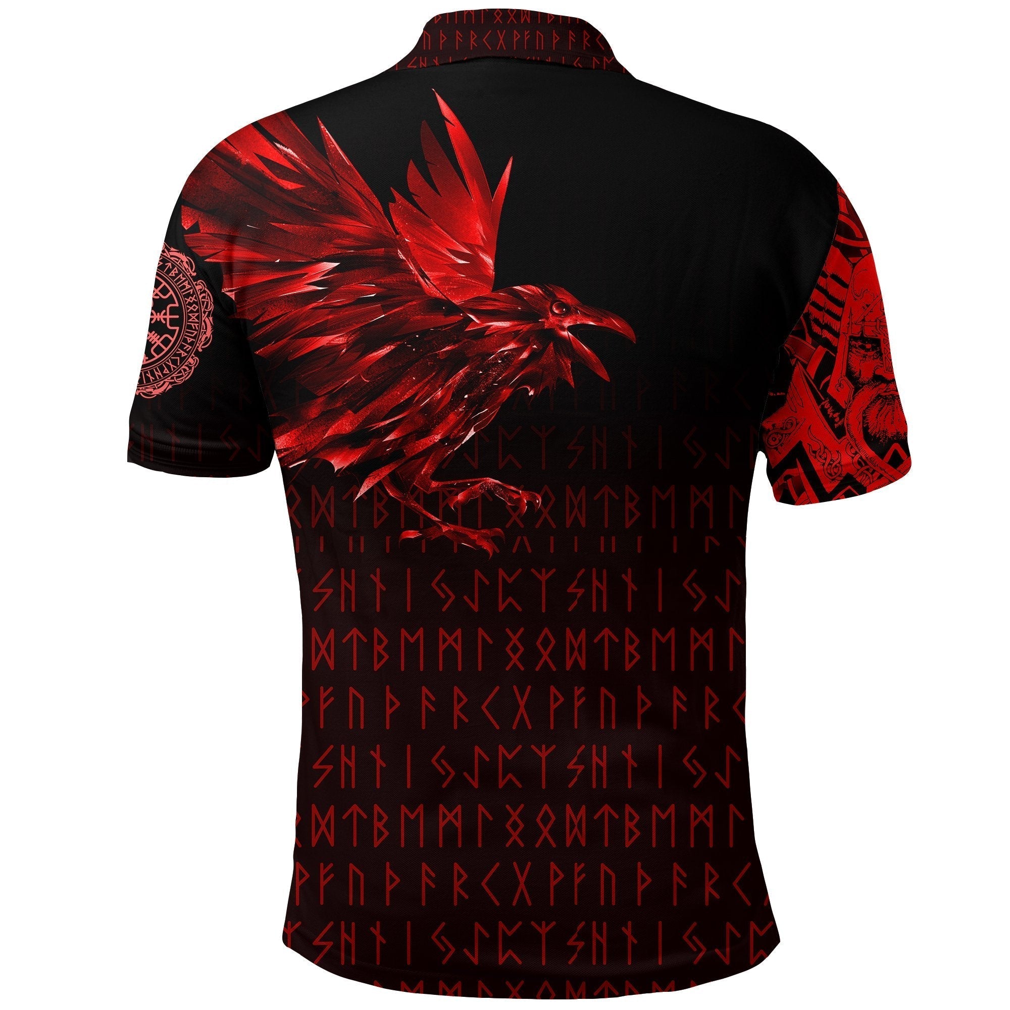 Viking Polo Shirt The Raven Of Odin Rune, Red RLT12