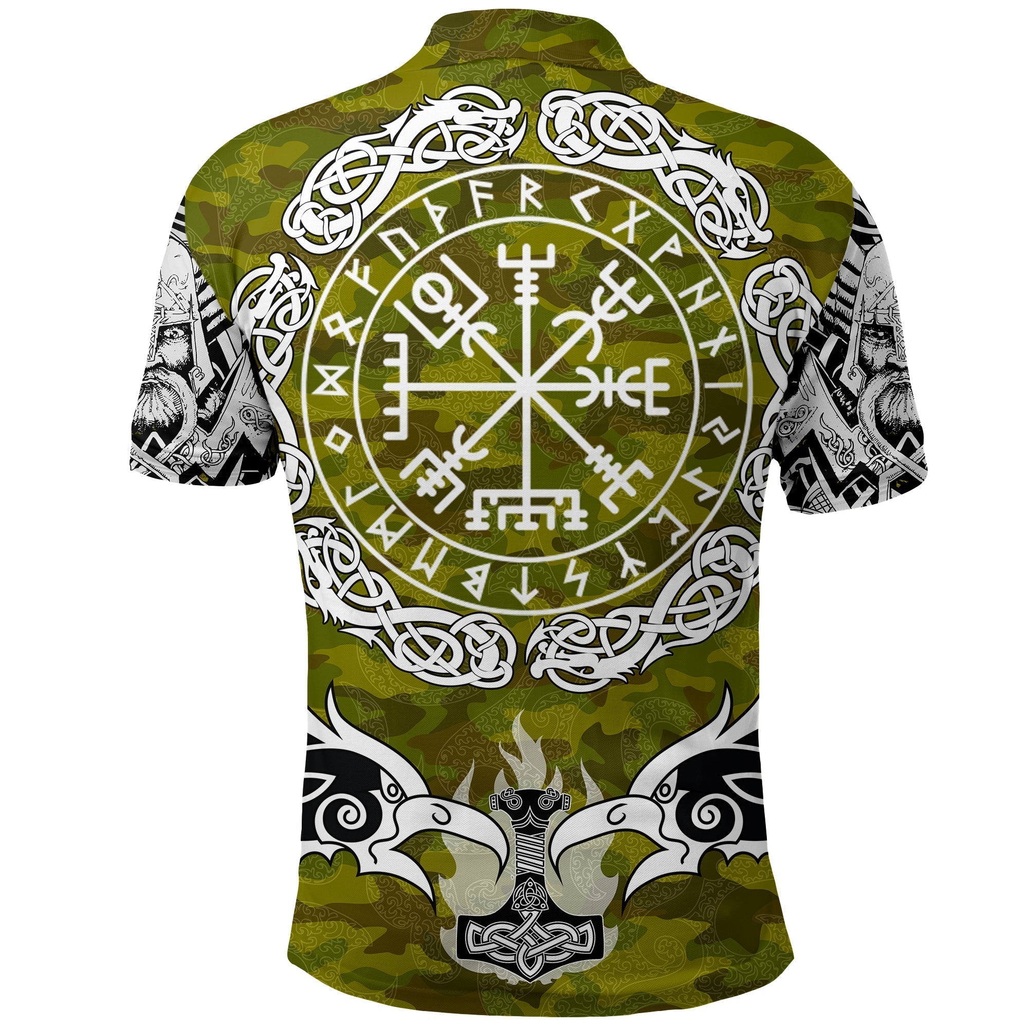 Viking Polo Shirt Raven Of Odin and Symbol Viking On Camo Background RLT12