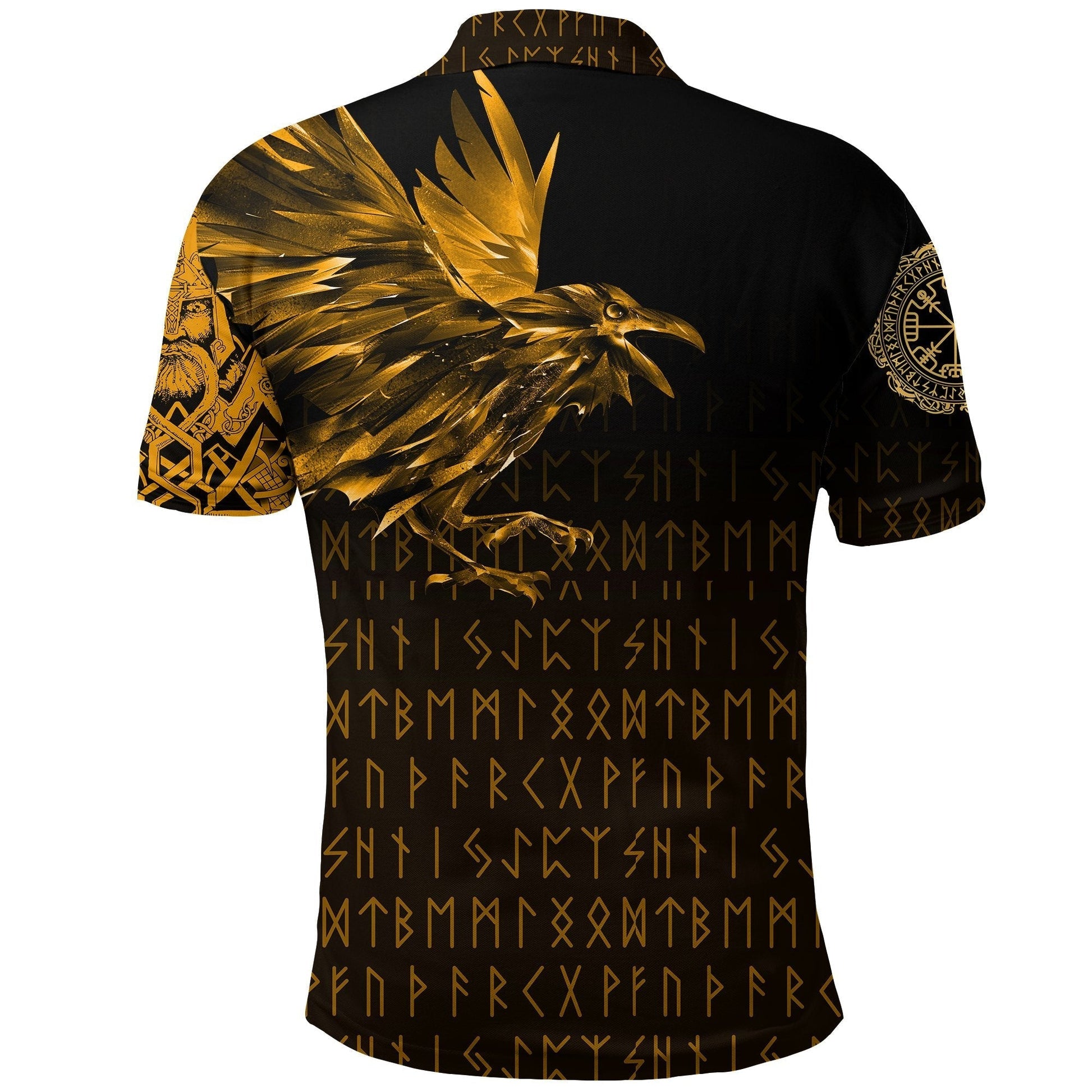 Viking Polo Shirt The Raven Of Odin Rune, Gold RLT12