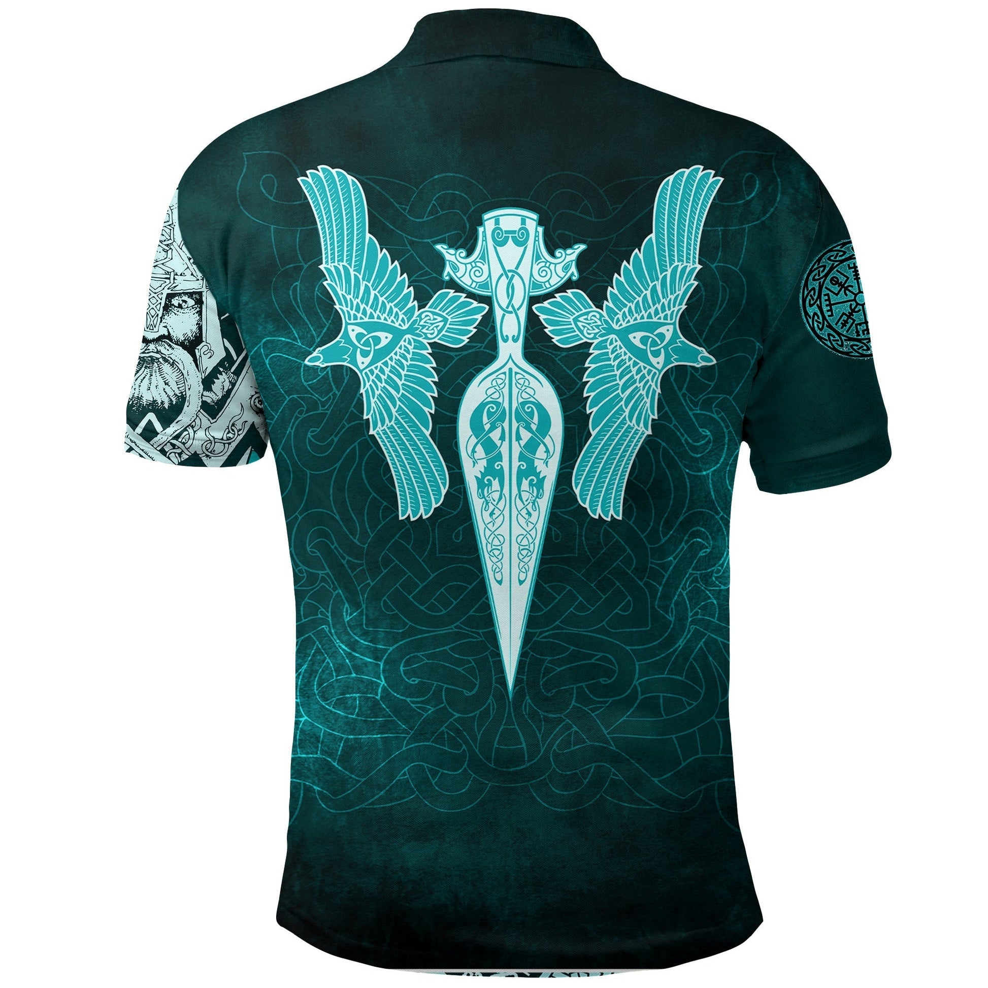Viking Polo Shirt Cyan Spear Of The God Odin Gungnir and Two Cyan Ravens Style RLT12