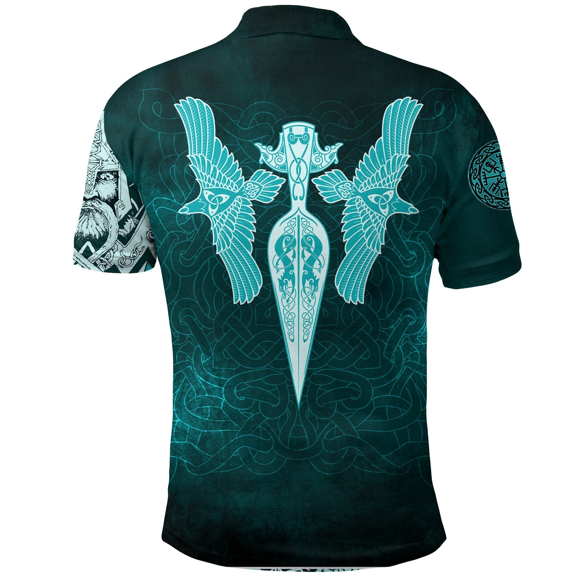 Viking Polo Shirt Cyan Spear Of The God Odin Gungnir and Two Cyan Ravens Style RLT12