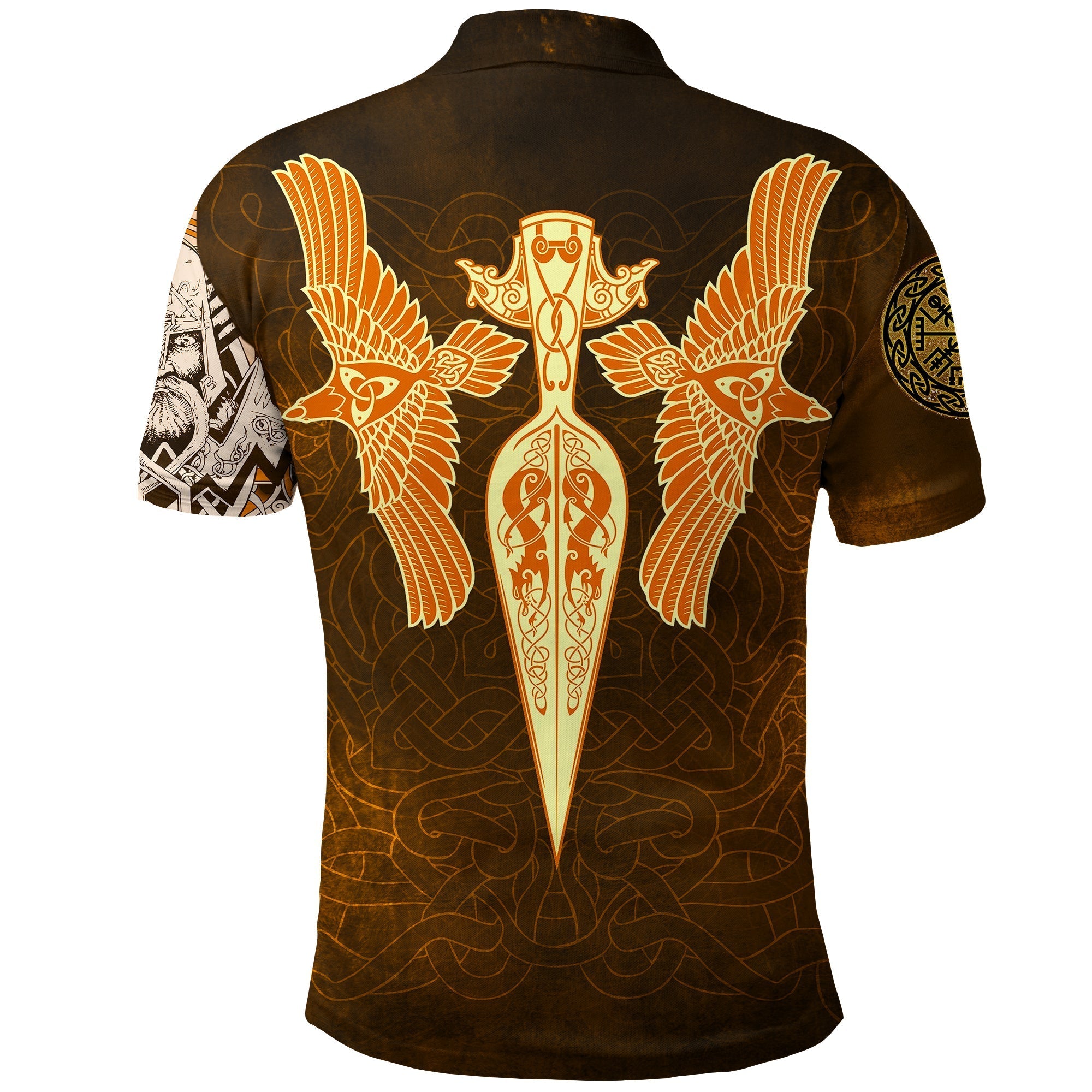 Viking Polo Shirt Gold Spear Of The God Odin Gungnir and Two Gold Ravens RLT12