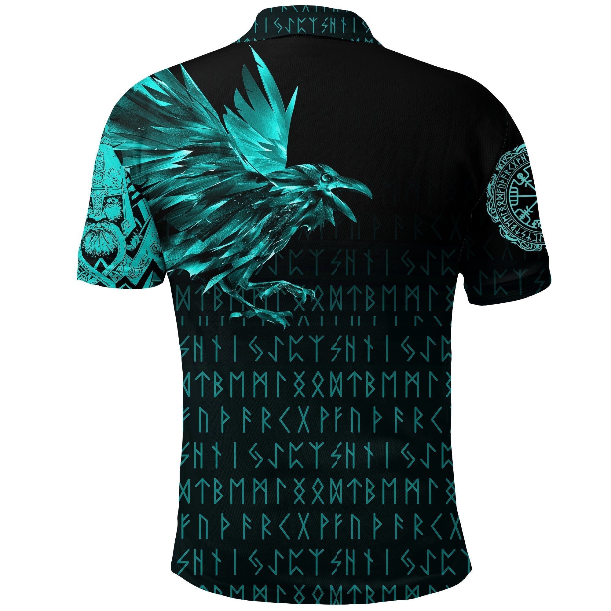 Viking Polo Shirt The Raven Of Odin Rune Cyan RLT12