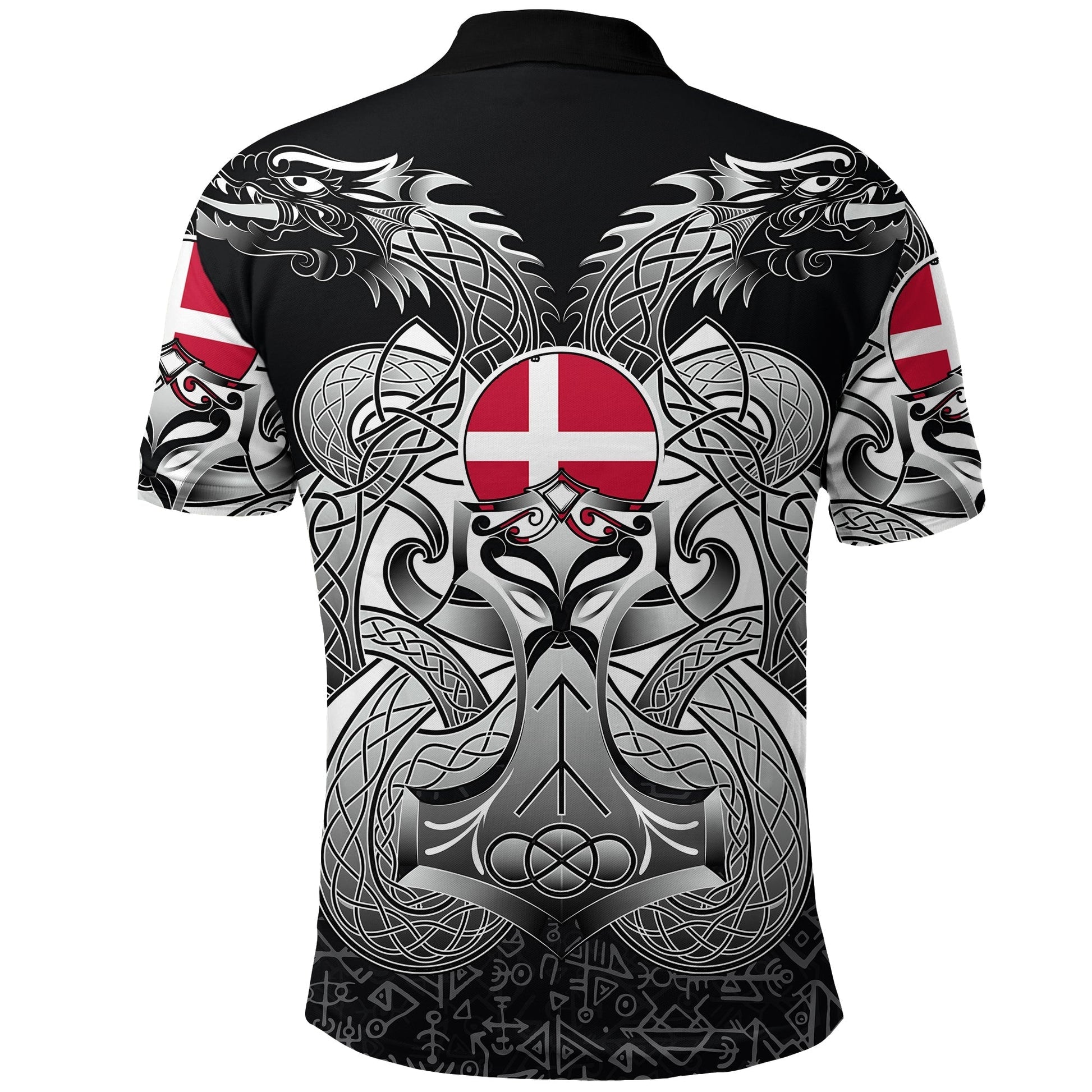 Viking Polo Shirt Denmark Mjolnir and Double Dragon RLT12