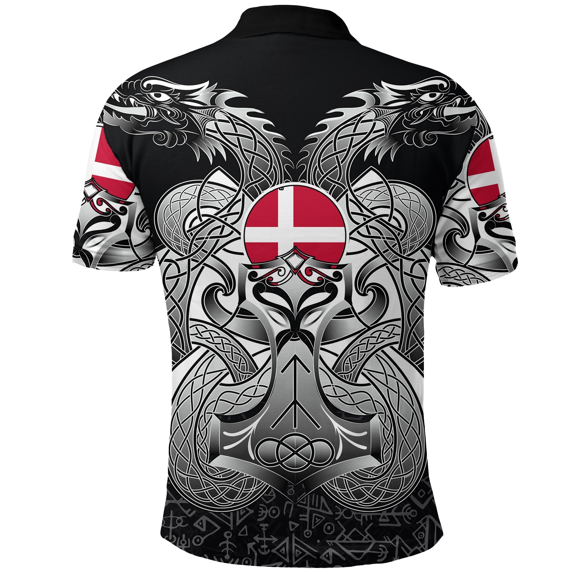 Viking Polo Shirt Denmark Mjolnir and Double Dragon RLT12