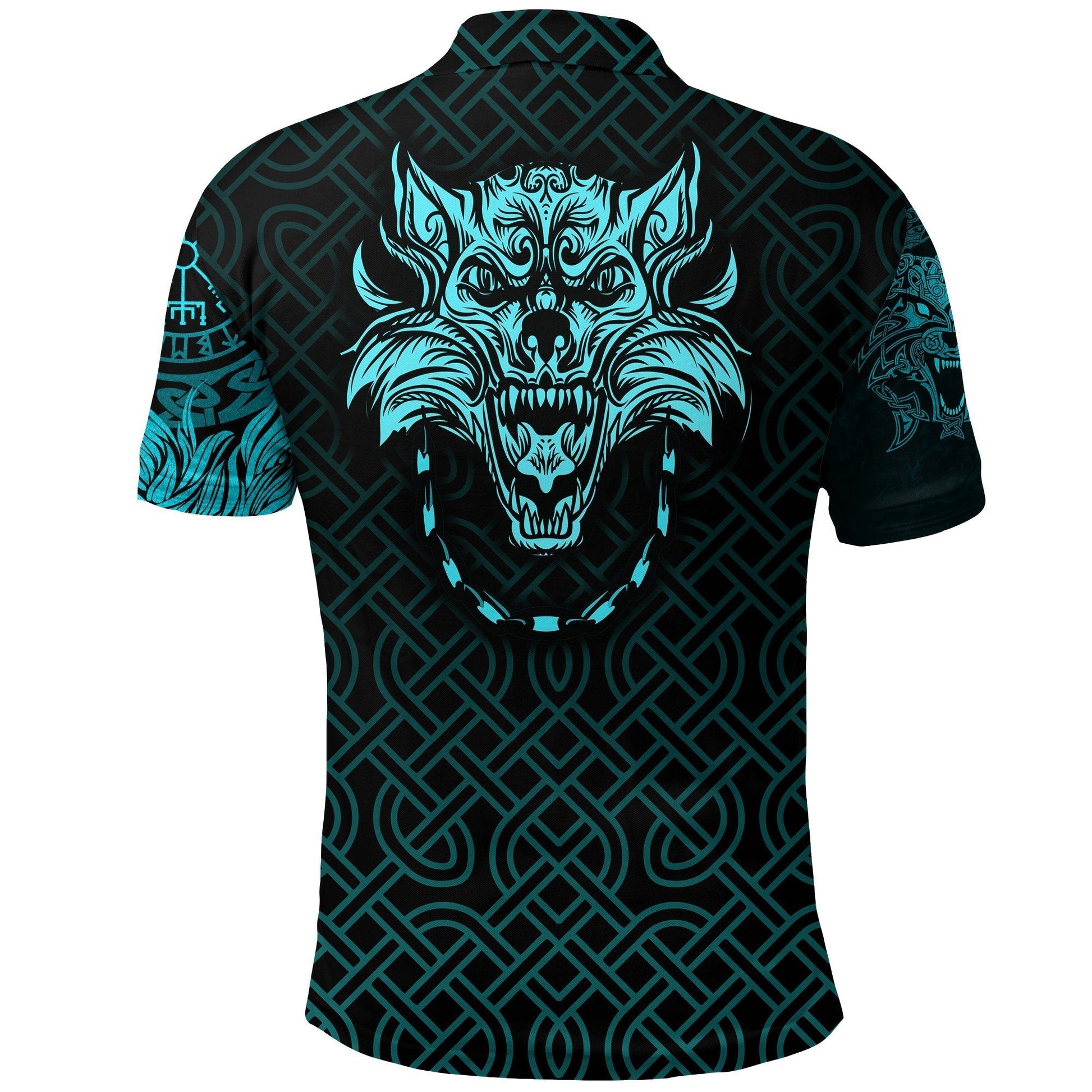 Viking Polo Shirt Fenrir Viking Cyan 3D RLT12