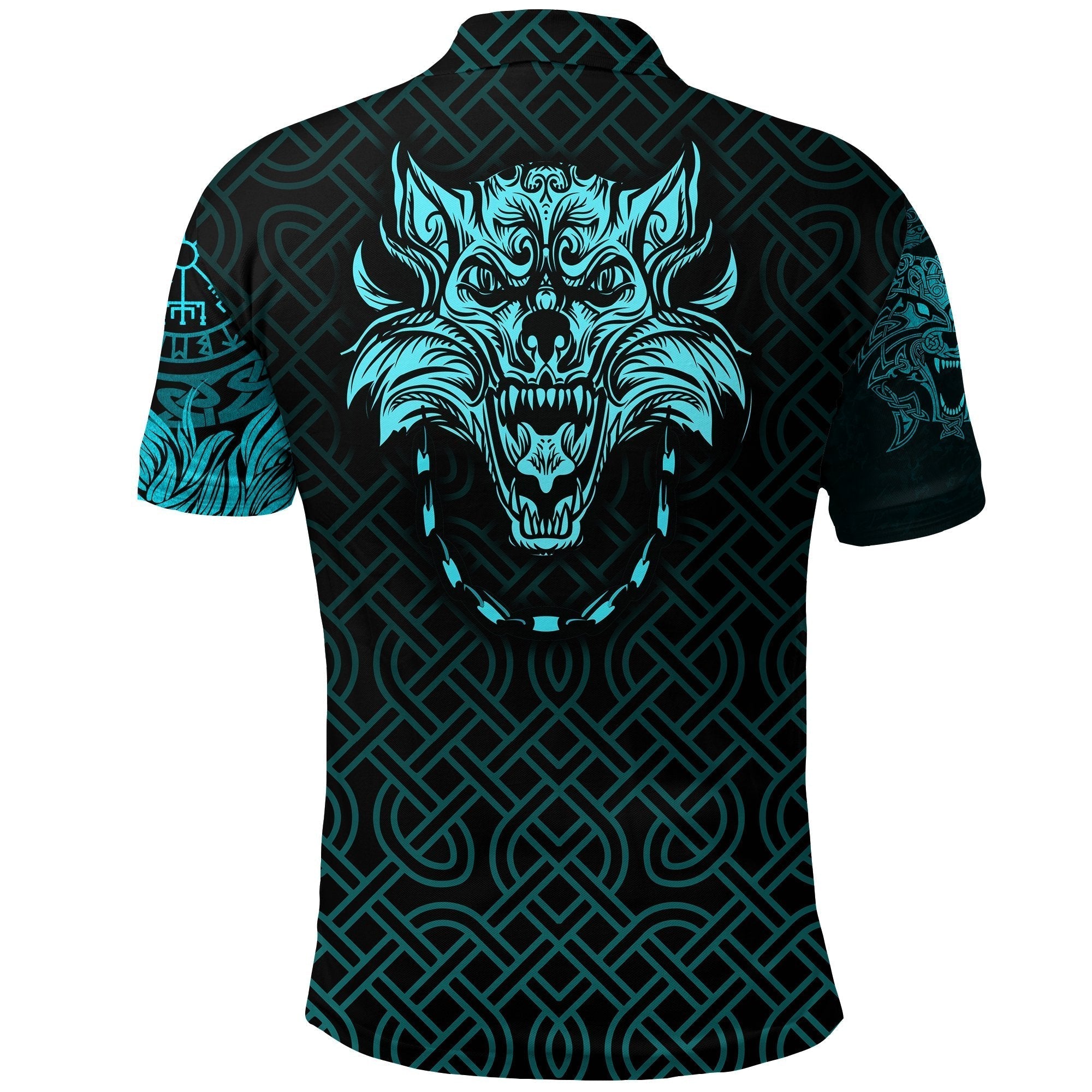 Viking Polo Shirt Fenrir Viking Cyan 3D RLT12