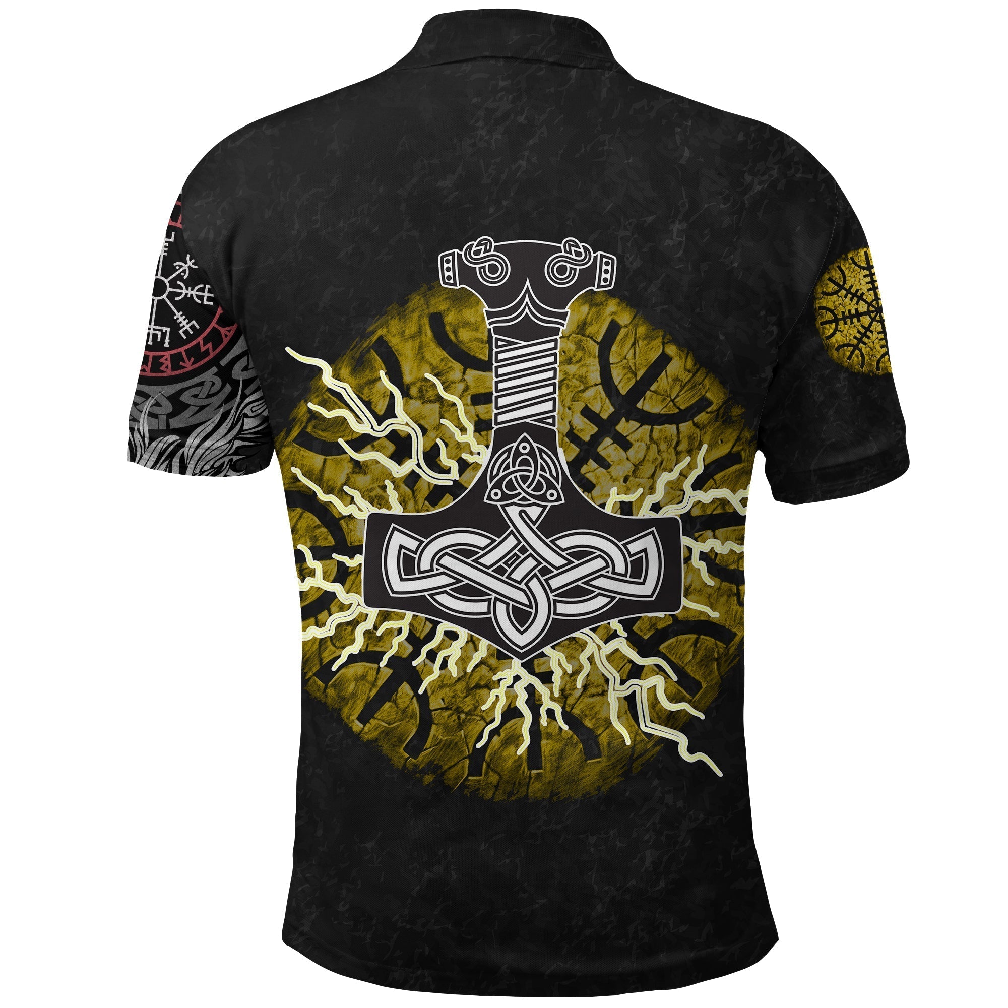 Viking Polo Shirt Fenrir Fight Mjolnir Of Thor On Helm Of Awe RLT12