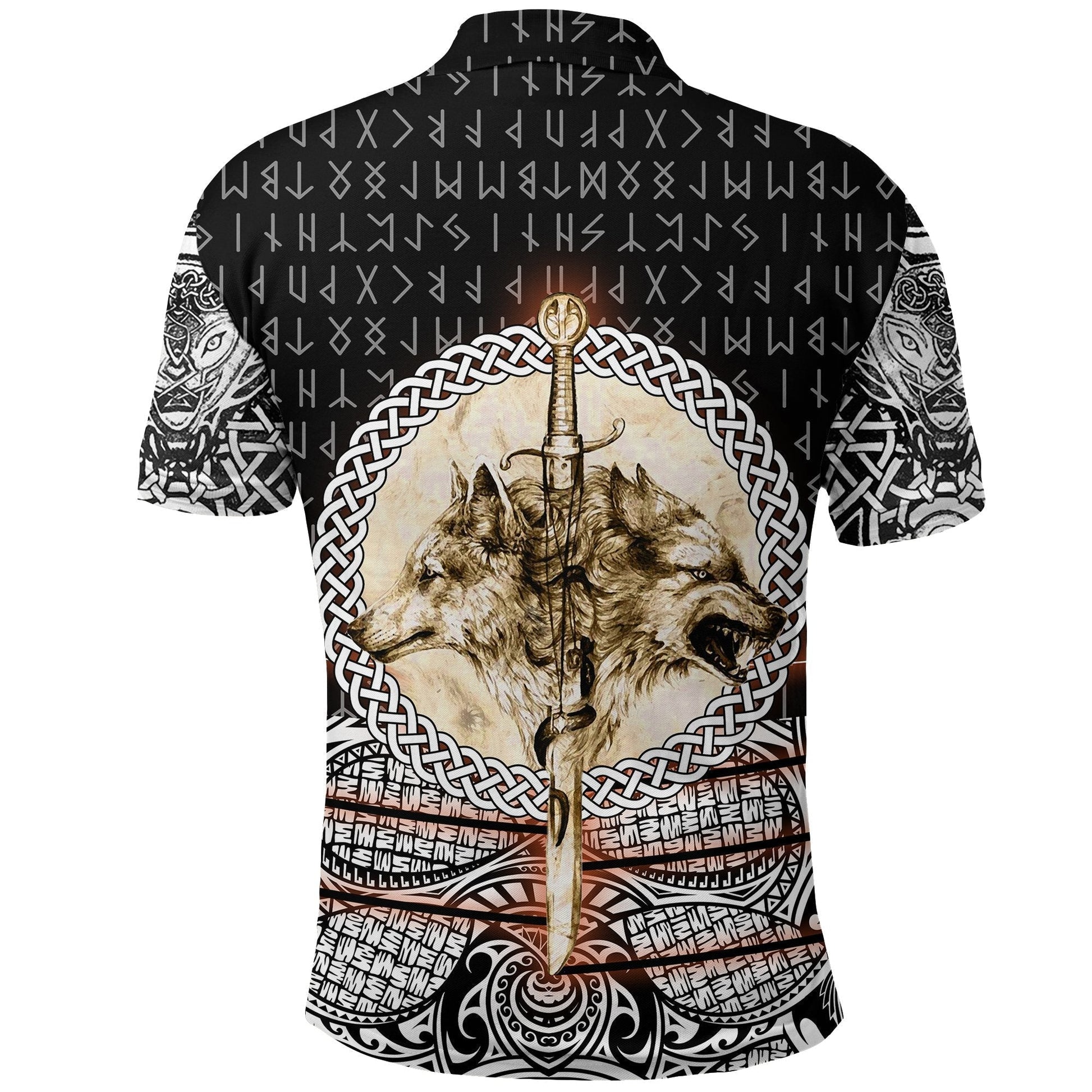 Viking Polo Shirt Wolf and Vikings Tattoo 3D RLT12