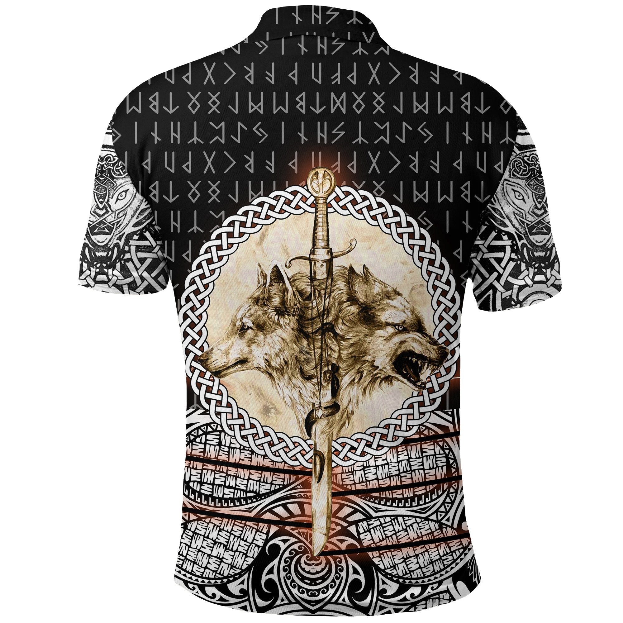 Viking Polo Shirt Wolf and Vikings Tattoo 3D RLT12