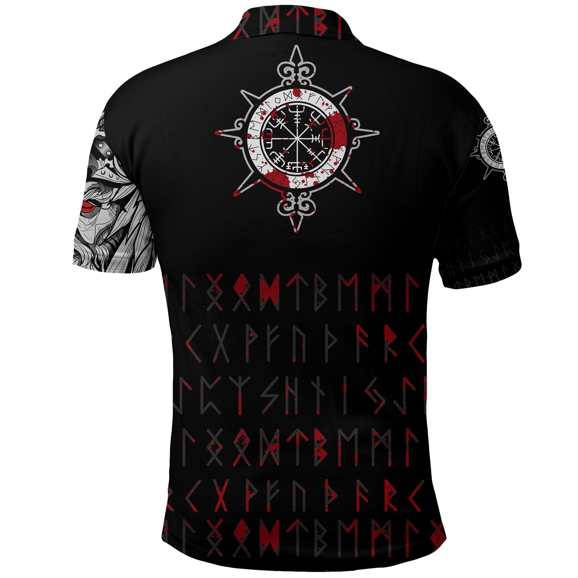 Viking Polo Shirt Double Dragon Tattoo and Vegvisir Blood RLT12