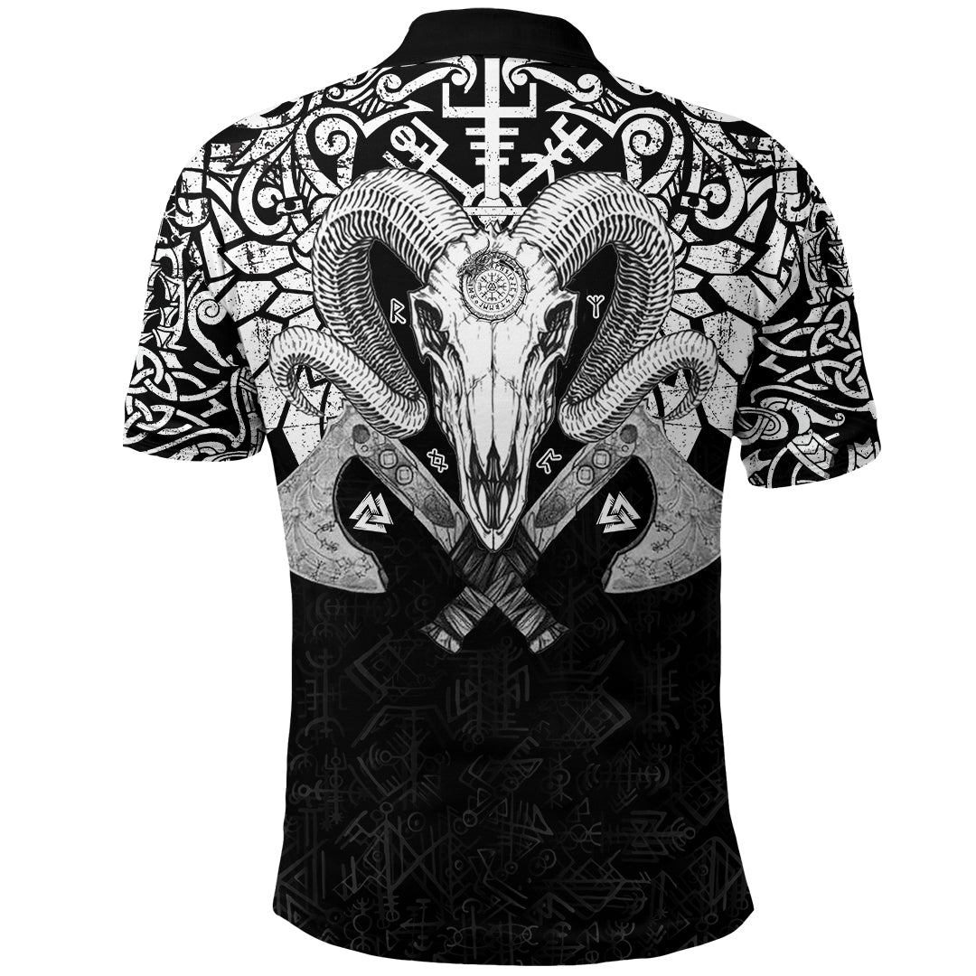Viking Ram Skull Tattoo With Vegvisir and Valknut Polo Shirt RLT12