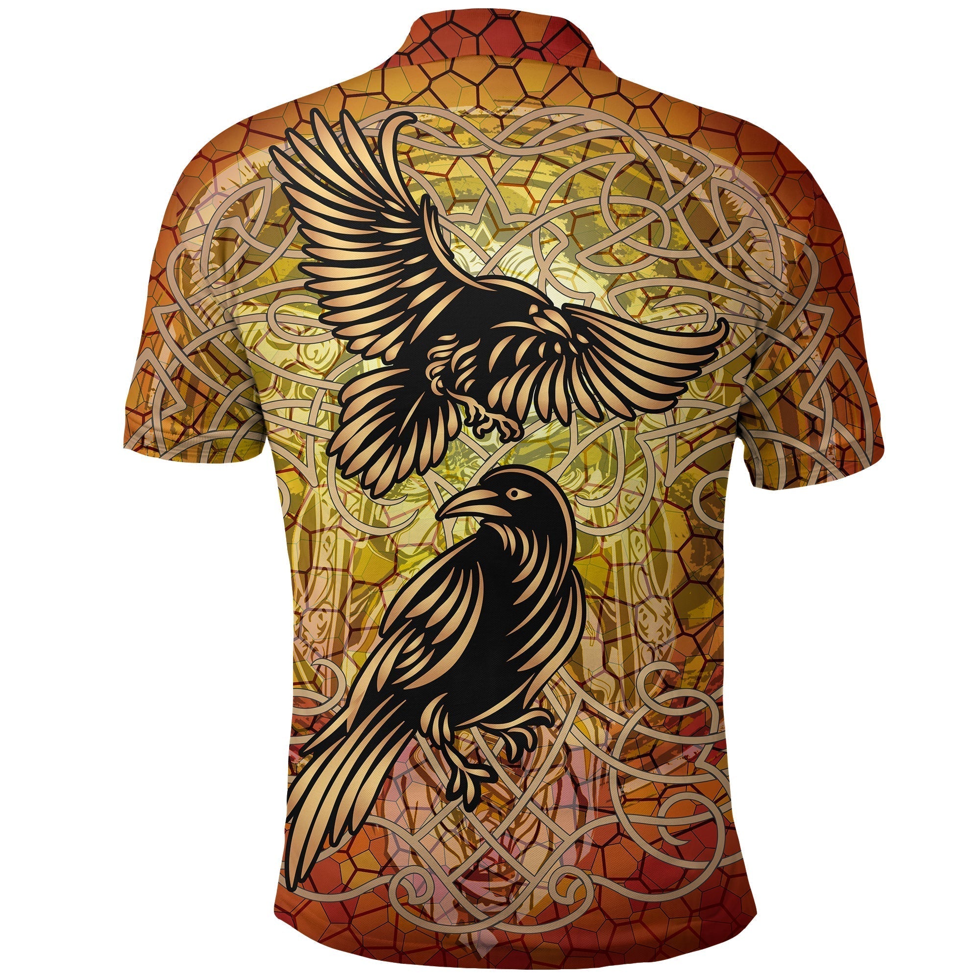Viking Celtic Symbol Polo Shirt Huginn and Muninn Of Odin On Yggdrasil Gold RLT12