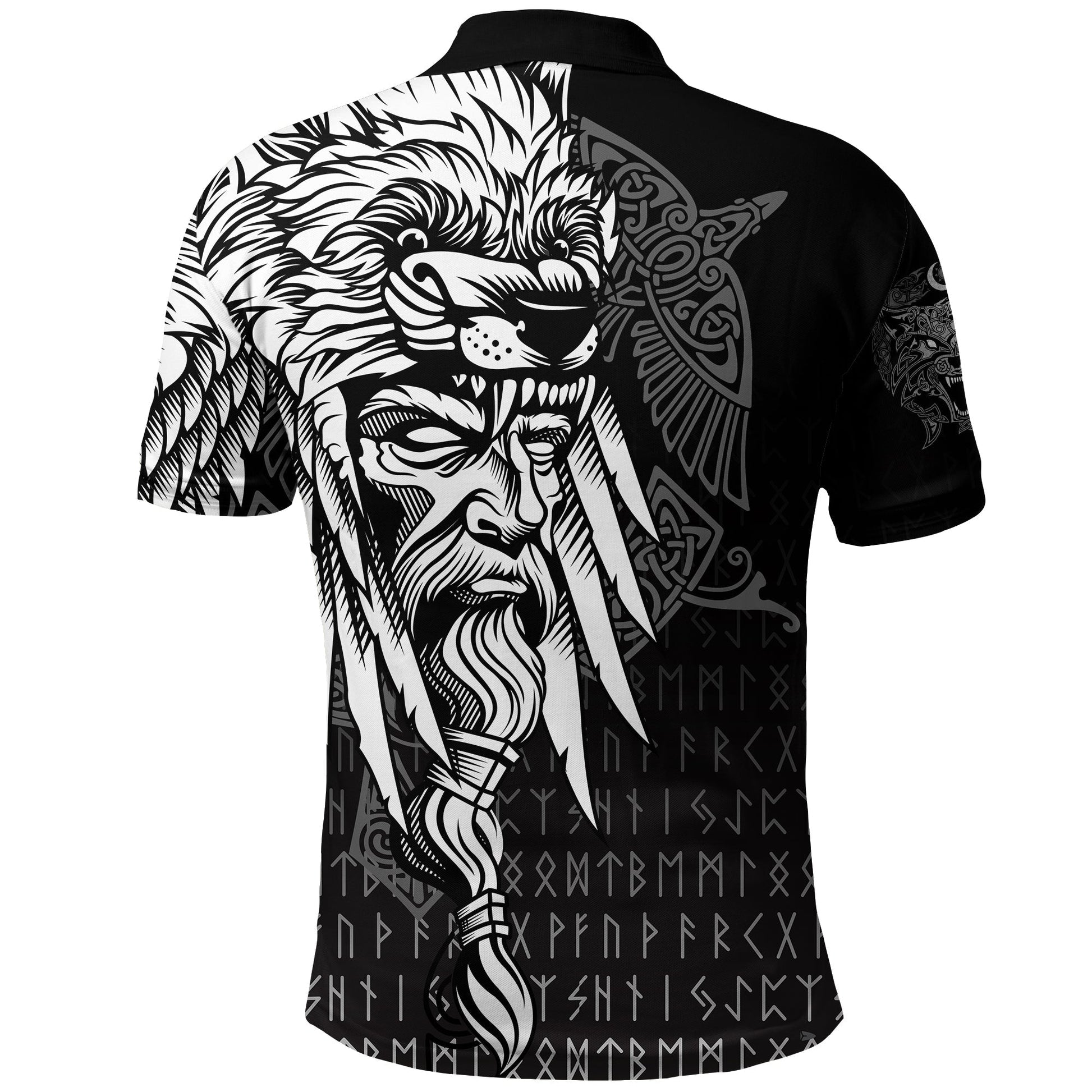 Viking Polo Shirt Odin Raven and Fenrir On Hand RLT12