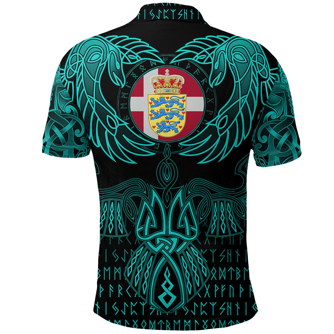 Viking Denmark Polo Shirt Valknut of Odin Cyan RLT12
