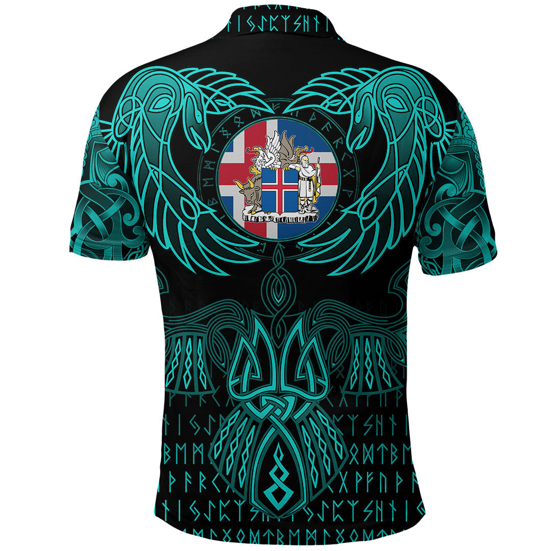 Viking Iceland Polo Shirt Valknut of Odin Cyan RLT12