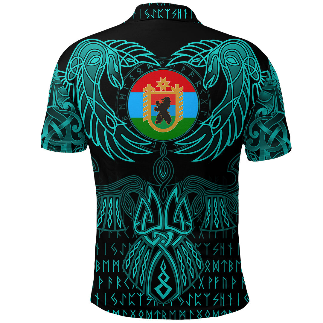 Viking Karelia Polo Shirt Valknut of Odin Cyan RLT12