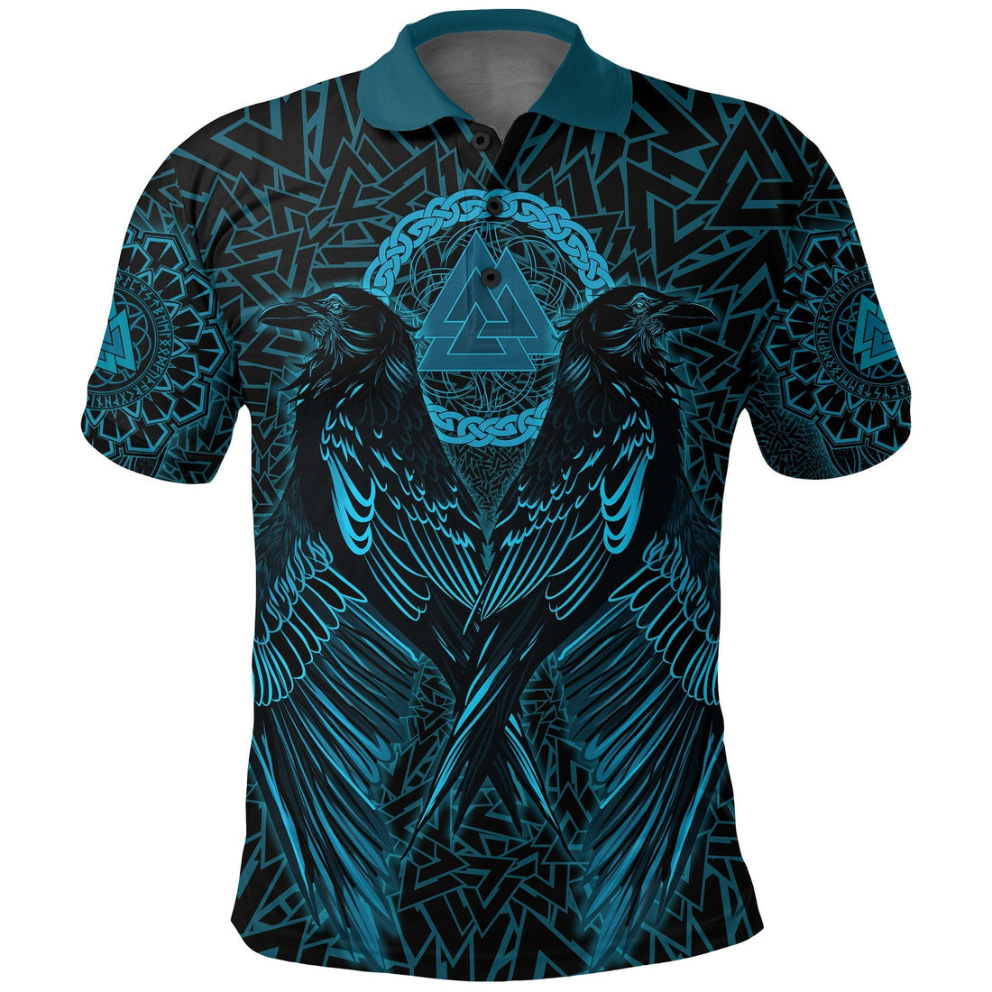 Viking Polo Shirt Raven Valknut Cyan RLT12
