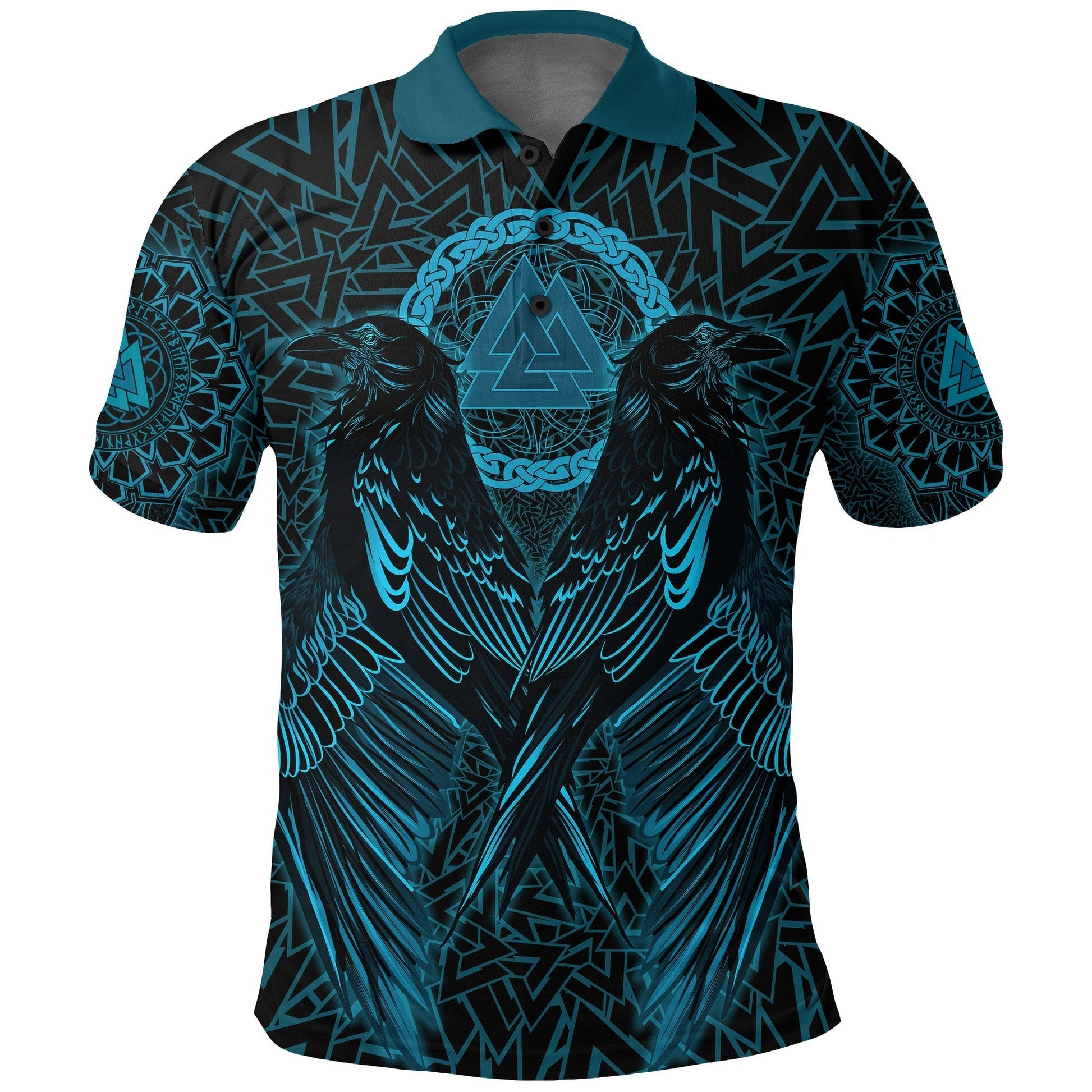 Viking Polo Shirt Raven Valknut Cyan RLT12