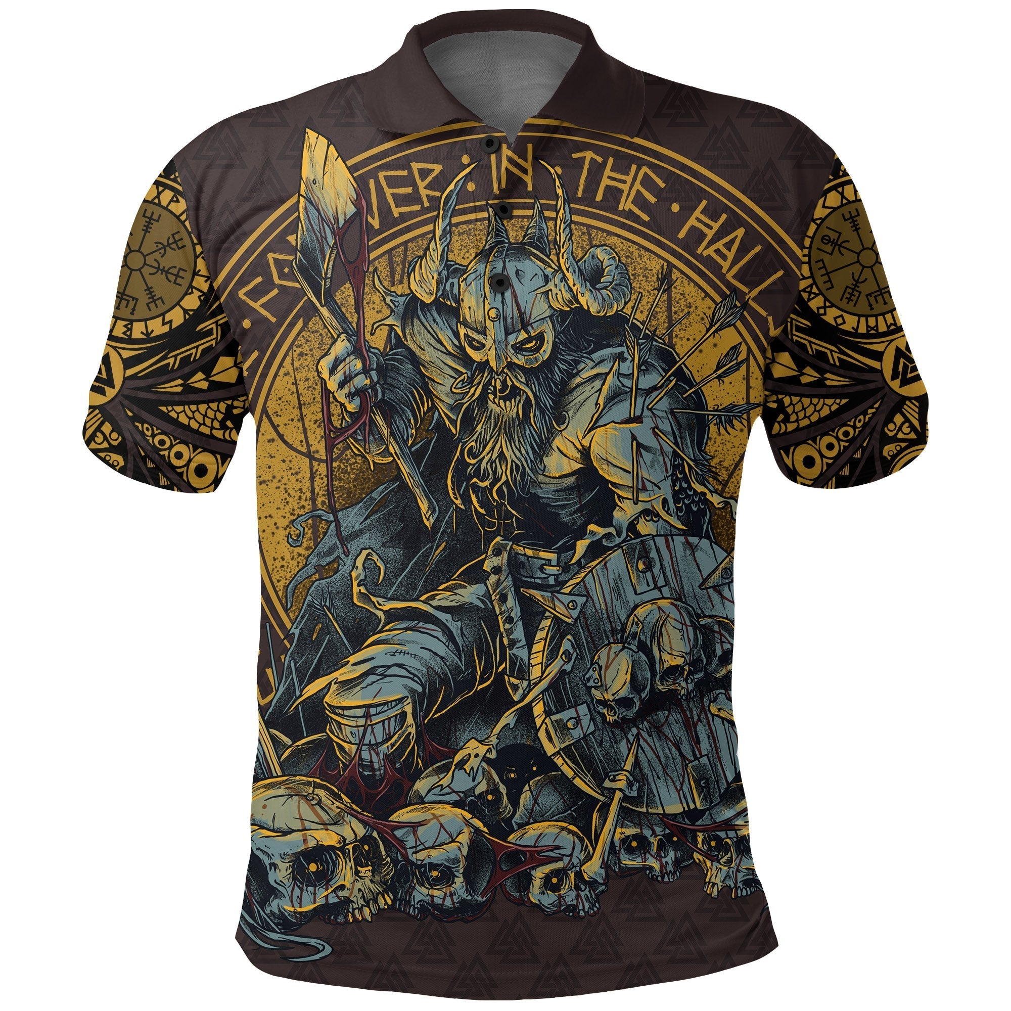 Viking Polo Shirt Warrior Viking Shield Skull RLT12