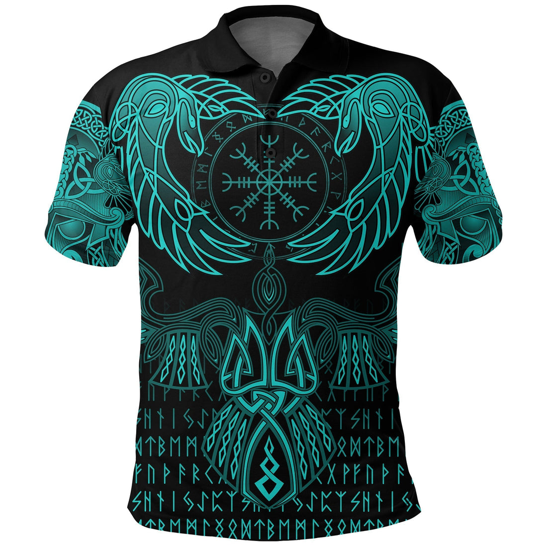 Viking Polo Shirt Raven Of Odin Cyan RLT12
