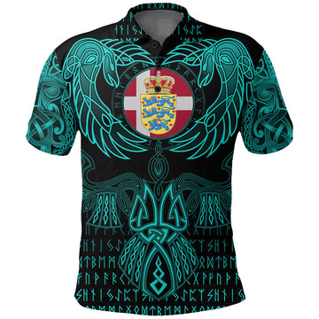 Viking Denmark Polo Shirt Valknut of Odin Cyan RLT12