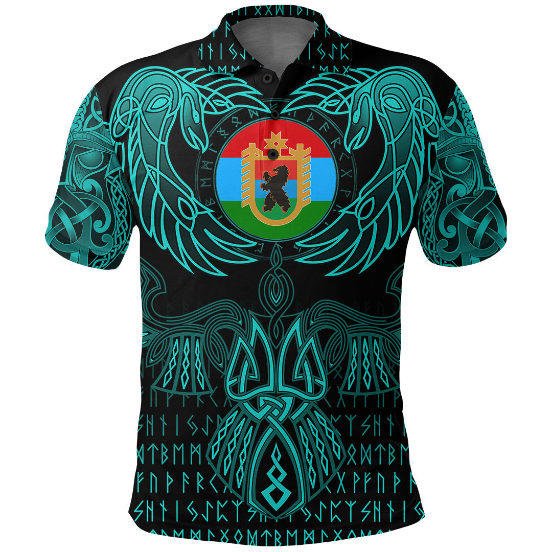 Viking Karelia Polo Shirt Valknut of Odin Cyan RLT12