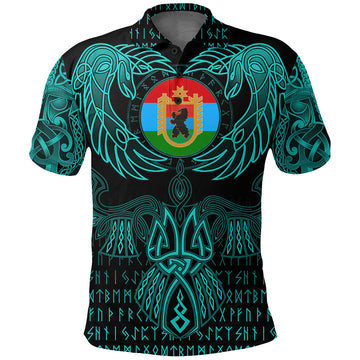 Viking Karelia Polo Shirt Valknut of Odin Cyan RLT12