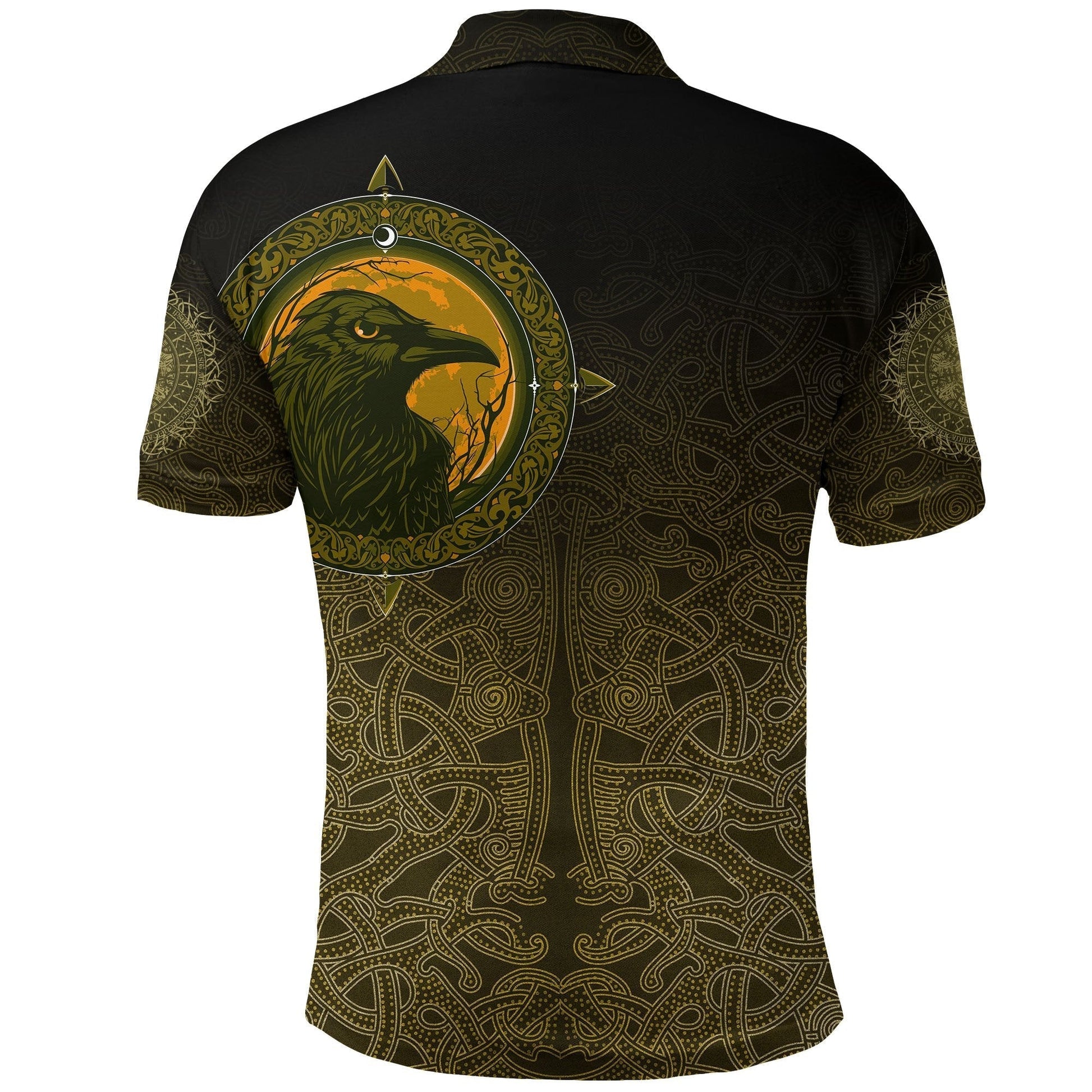 Viking Polo Shirt, Ethnic Odin Raven Gold RLT12