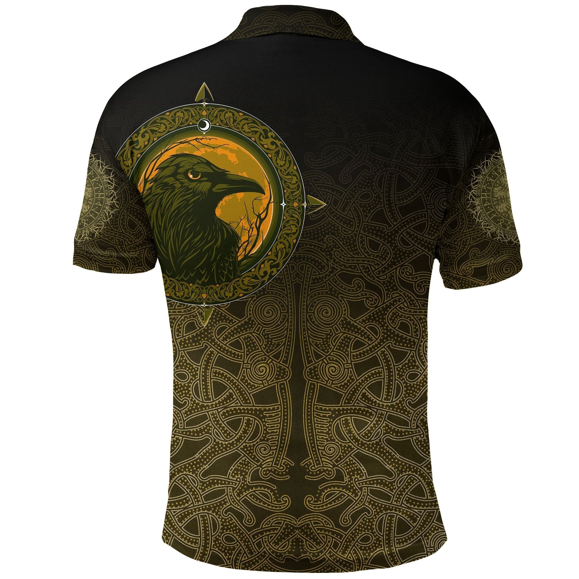 Viking Polo Shirt, Ethnic Odin Raven Gold RLT12
