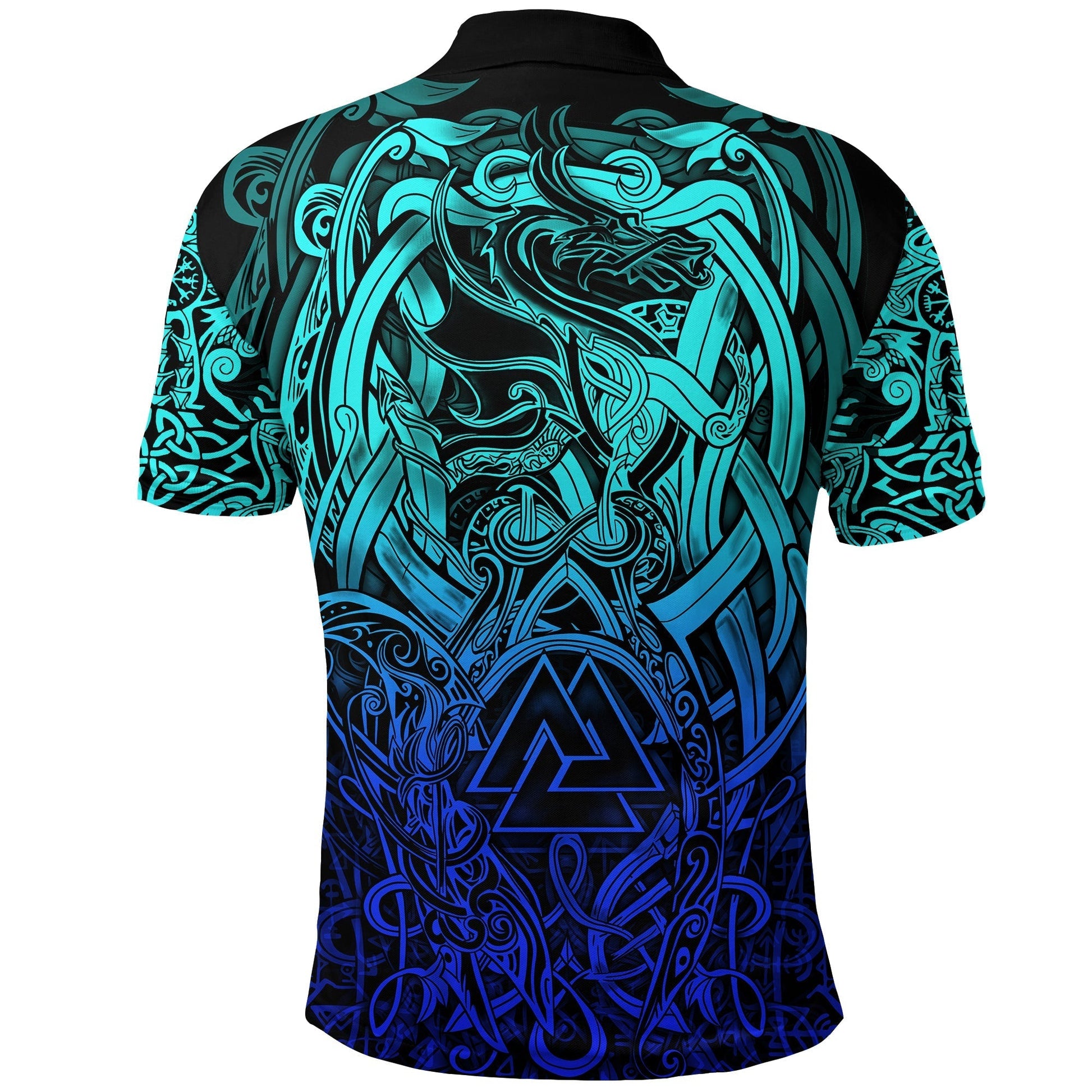 Viking Polo Shirt Valknut and Dragon Tattoo Special Blue RLT12