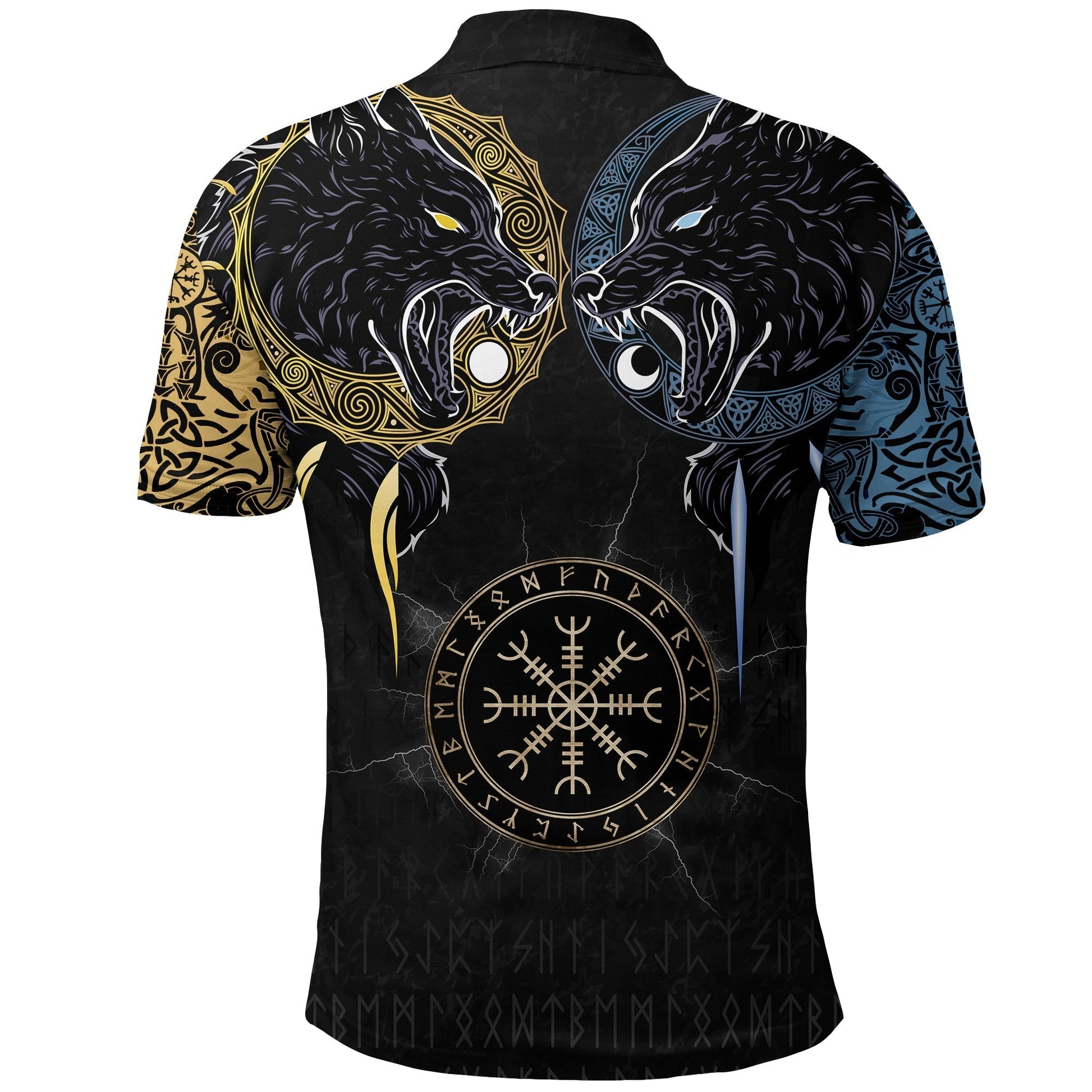 Viking Polo Shirt Hati and Skoll Tattoo RLT12