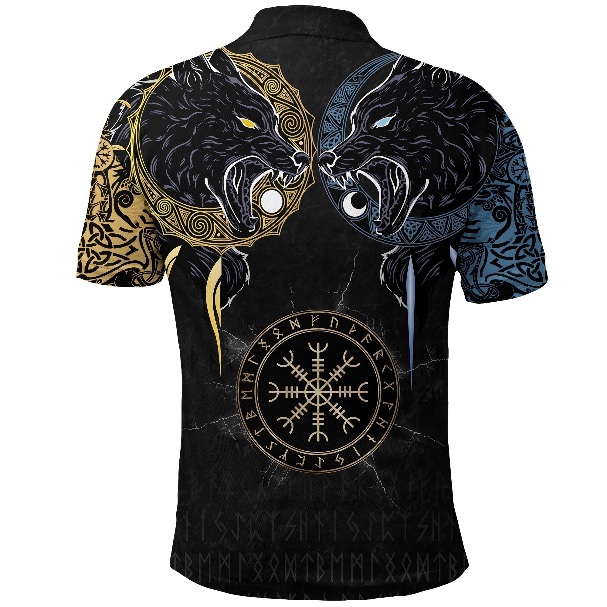 Viking Polo Shirt Hati and Skoll Tattoo RLT12