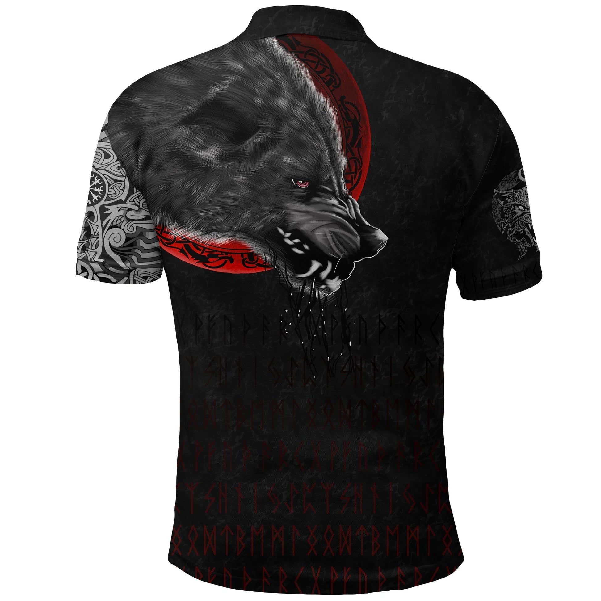 Viking Polo Shirt Wolf and Blood Moon RLT12