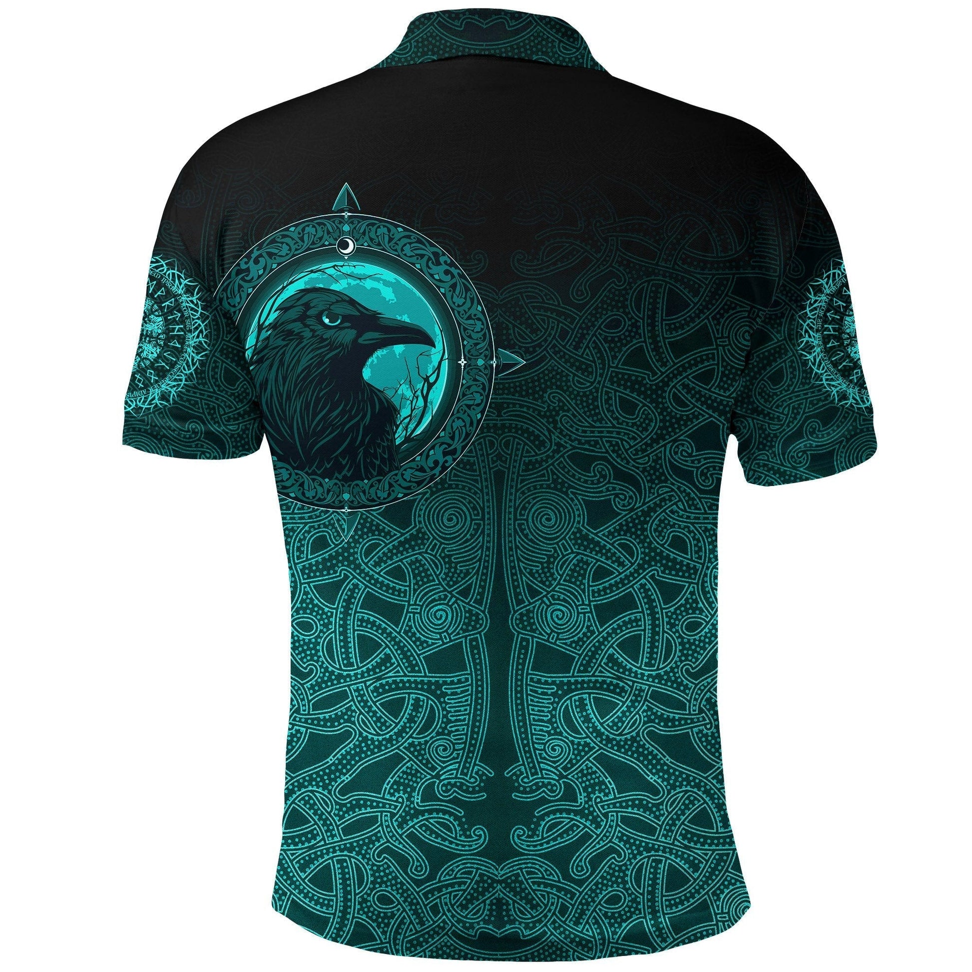 Viking Polo Shirt, Ethnic Odin Raven Cyan RLT12