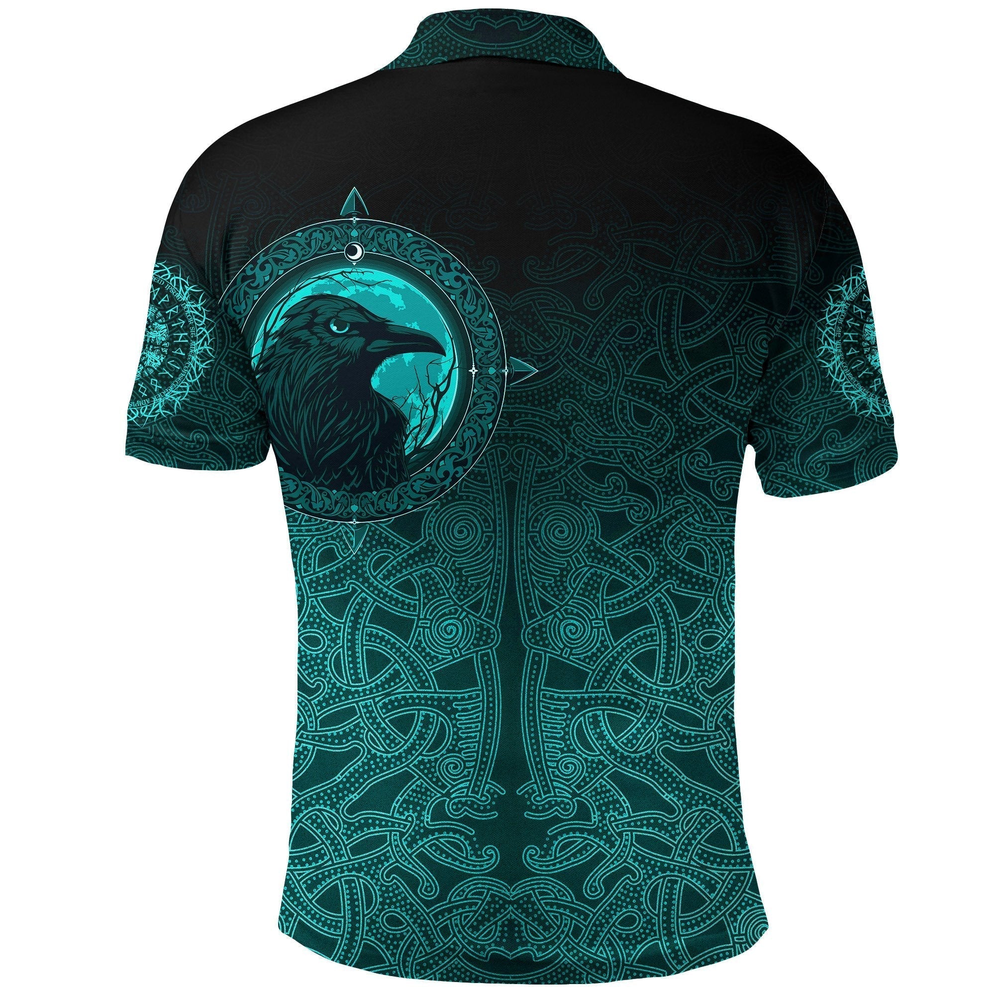 Viking Polo Shirt, Ethnic Odin Raven Cyan RLT12