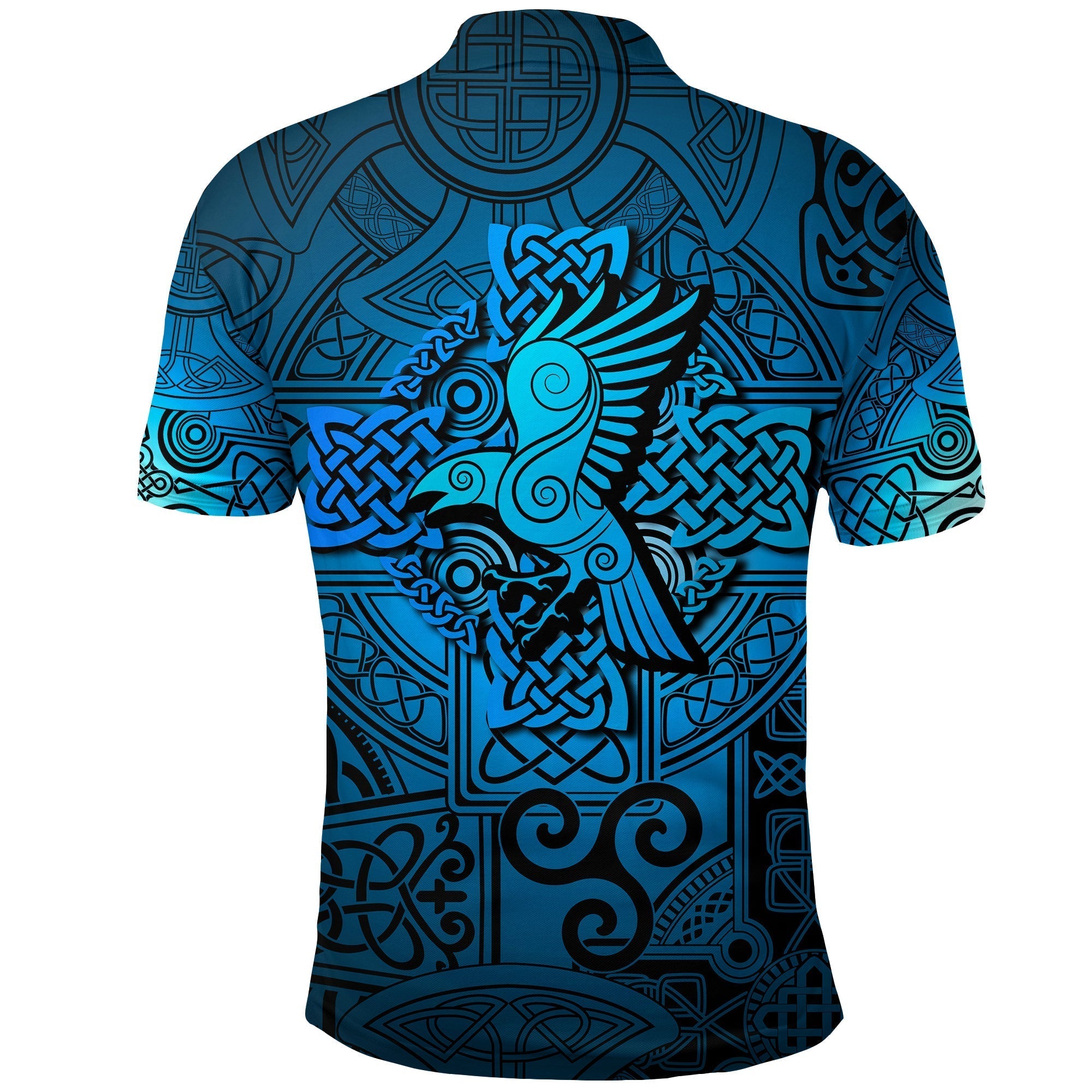 Viking Polo Shirt Raven Odin Celtic Cyan RLT12