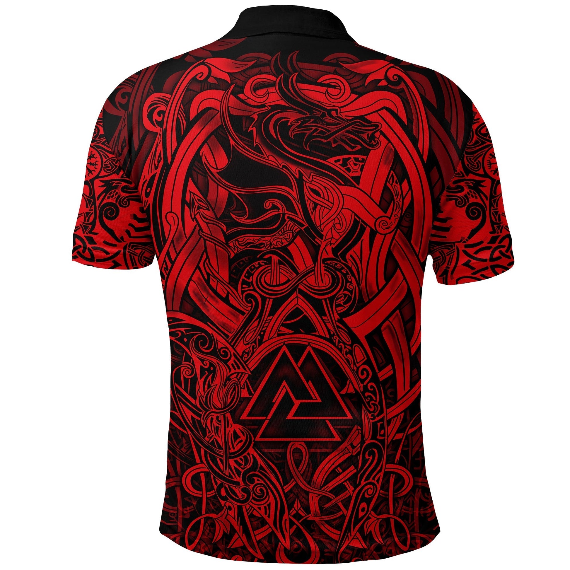 Viking Polo Shirt Valknut and Dragon Tattoo Red RLT12