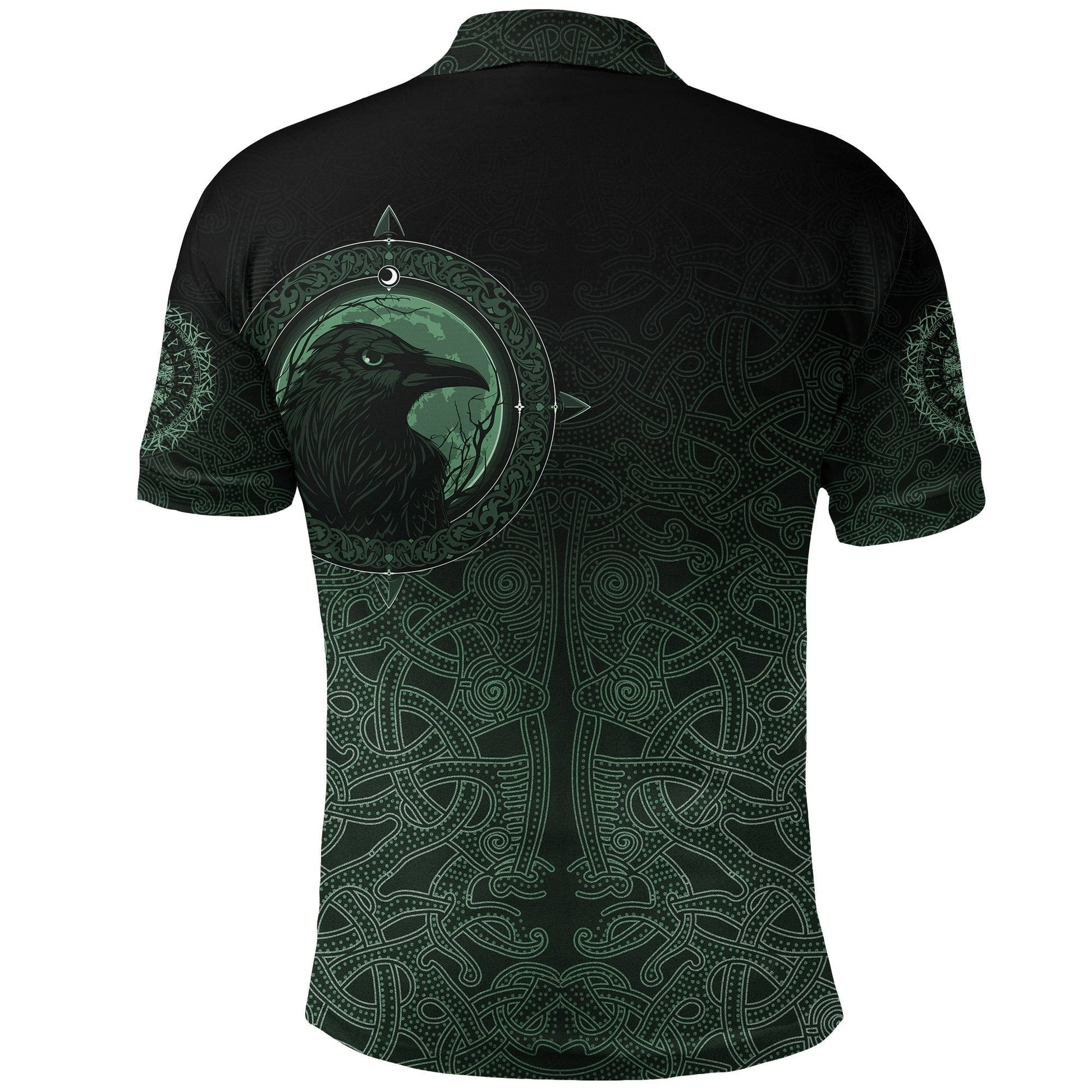 Viking Polo Shirt, Ethnic Odin Raven Green RLT12