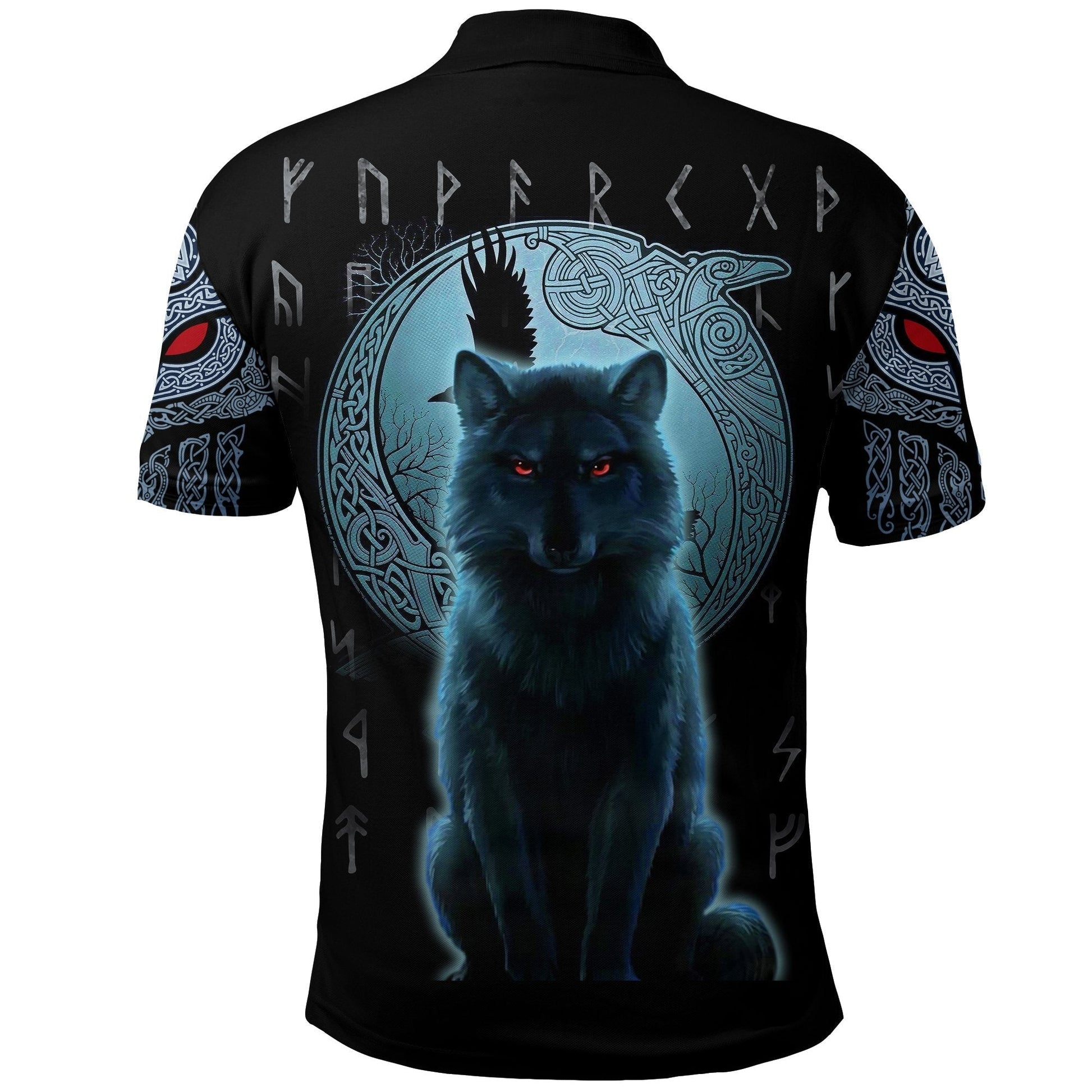 Viking Polo Shirt, Fenrir Viking Wolf and Moon RLT12