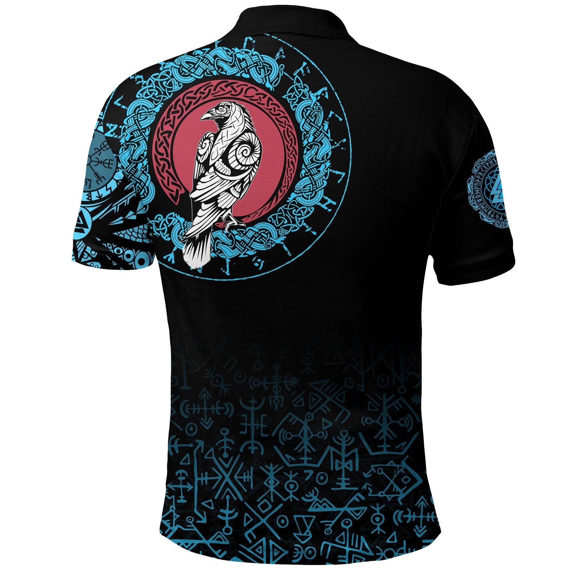 Viking Polo Shirt Raven Celtic Cyan Tattoo RLT12