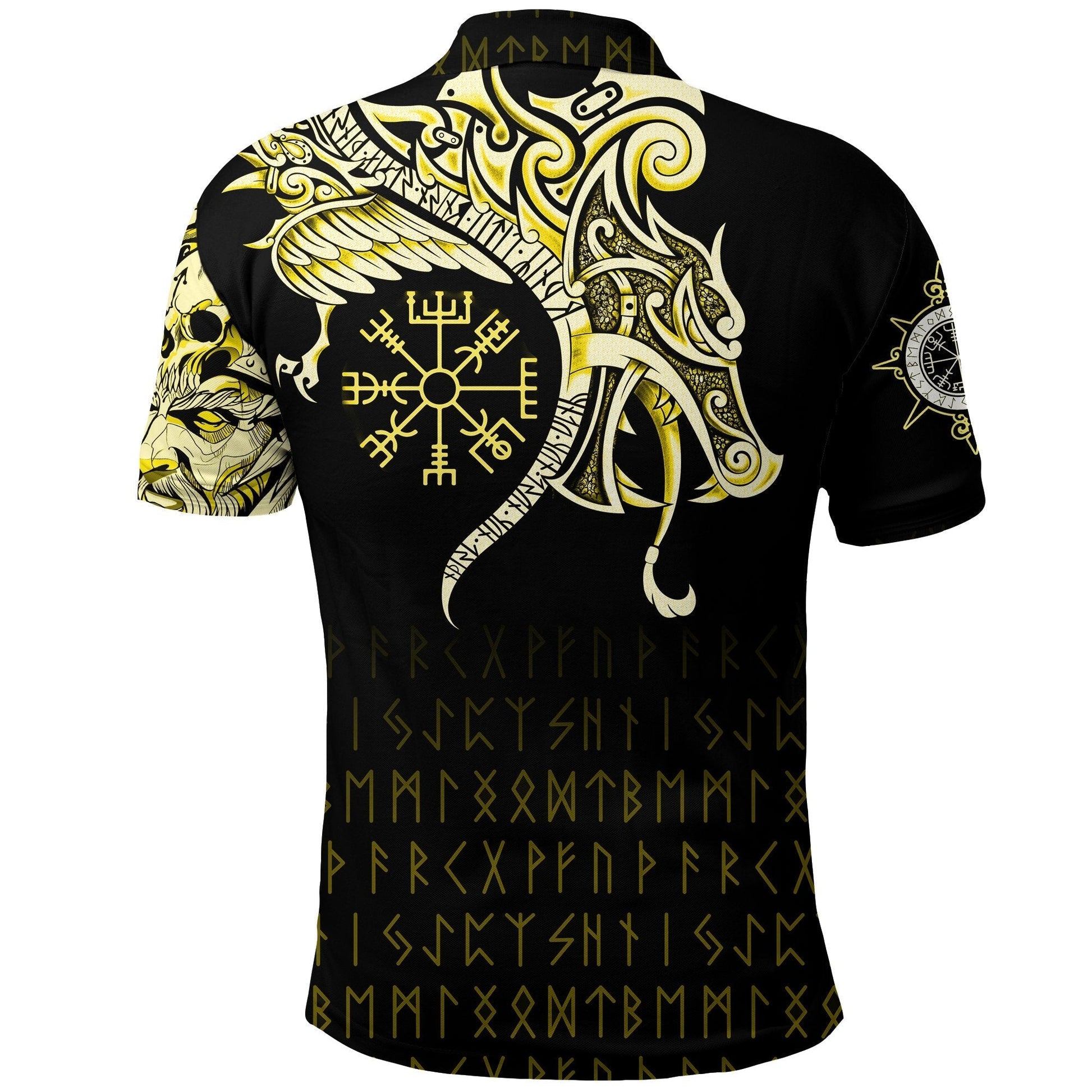 Viking Polo Shirt, Fenrir Raven and Vegvisir Tattoo Yellow RLT12