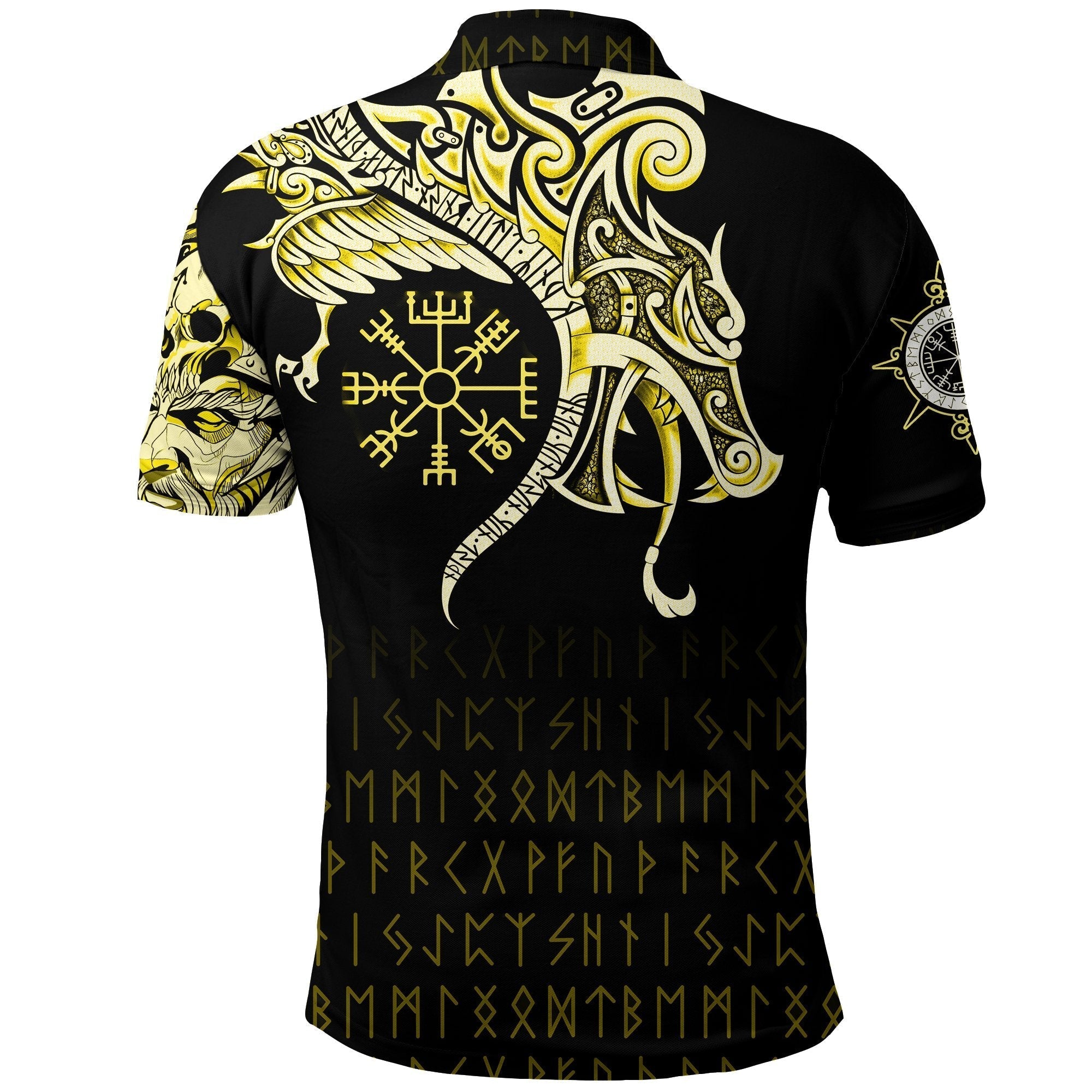 Viking Polo Shirt, Fenrir Raven and Vegvisir Tattoo Yellow RLT12