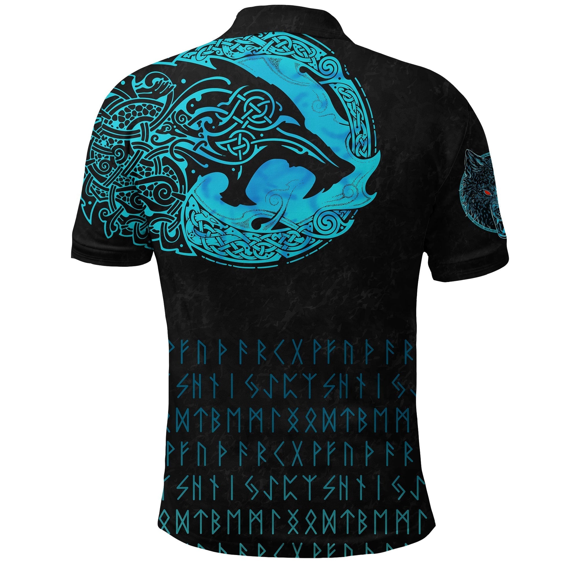 Viking Polo Shirt Fenrir Wolf Cyan RLT12
