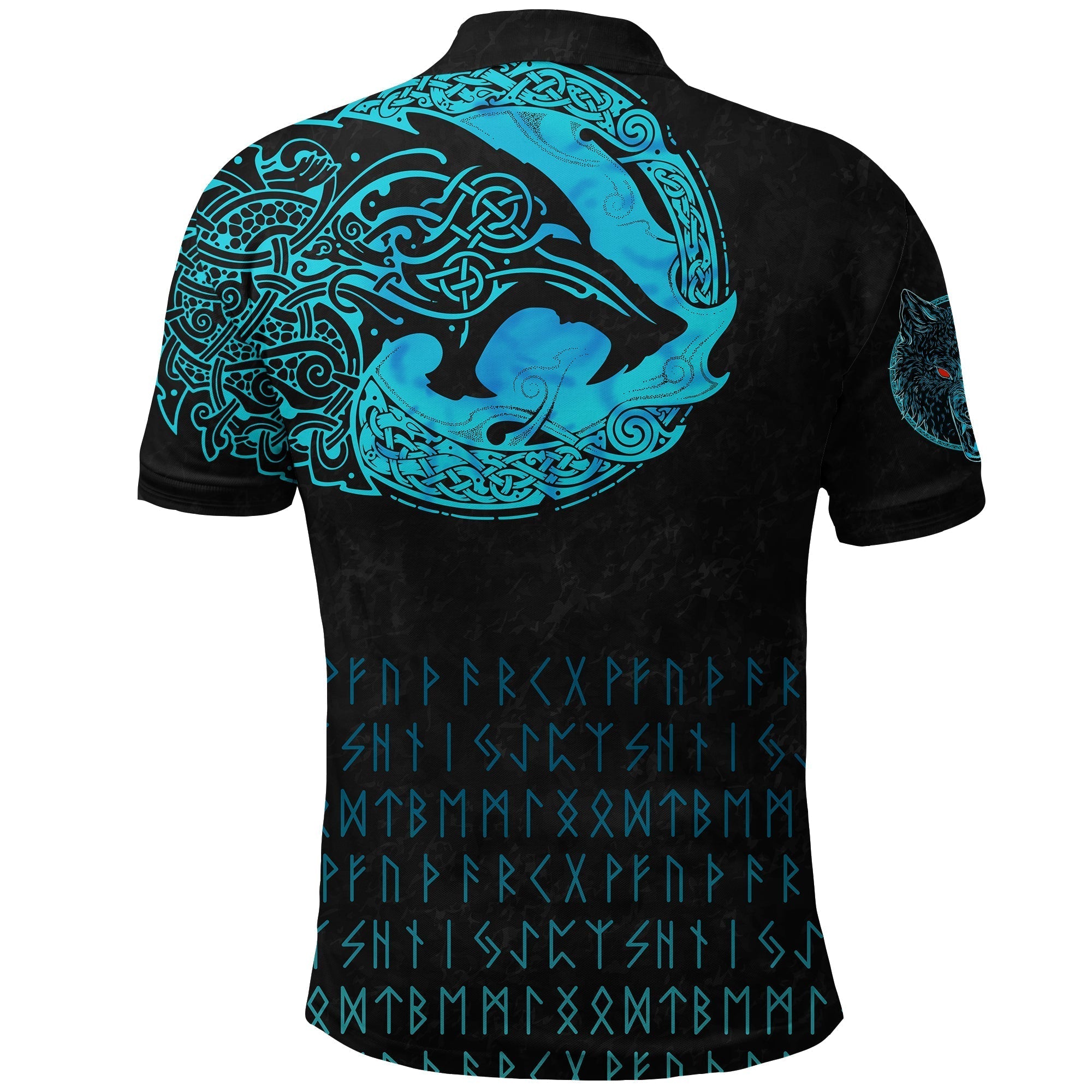 Viking Polo Shirt Fenrir Wolf Cyan RLT12