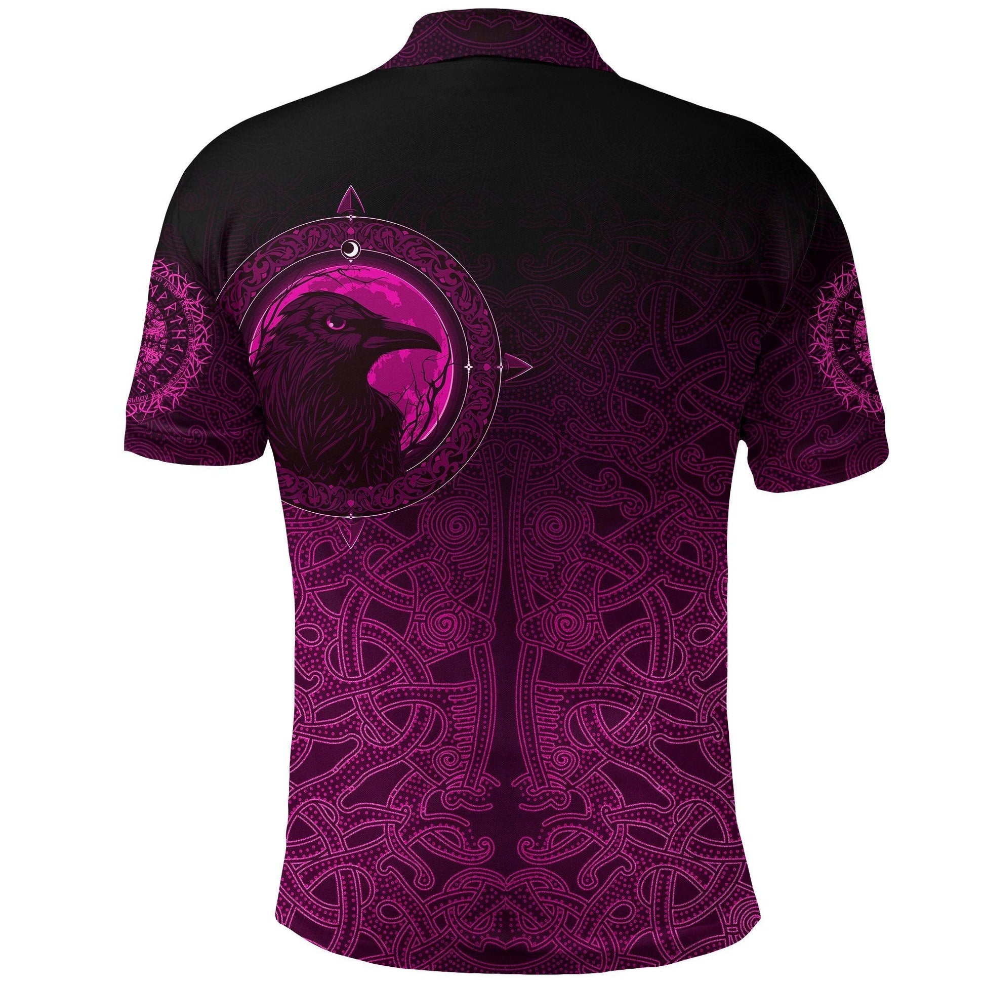 Viking Polo Shirt, Ethnic Odin Raven Pink RLT12